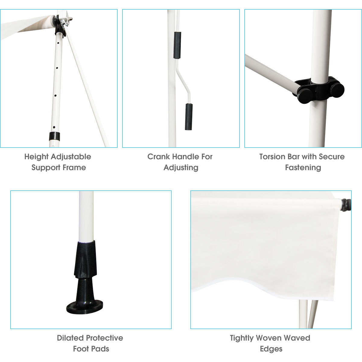 LIVSK Intrekbaar Zonnescherm - Verstelbaar met Handzwengel - Duurzaam Aluminium en Oxford-stof - Weerbestendig - 250 x 120 cm -