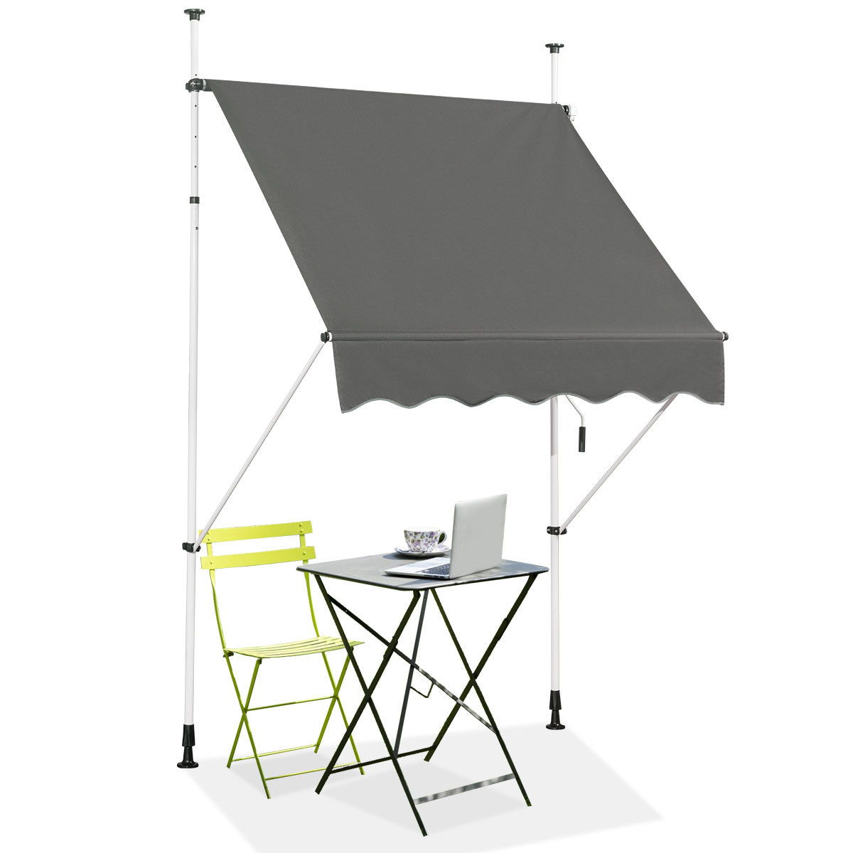 LIVSK Intrekbare Zonneluifel met Slinger - Verstelbaar - Weerbestendig - Aluminium Frame - 150 x 120 cm - Grijs