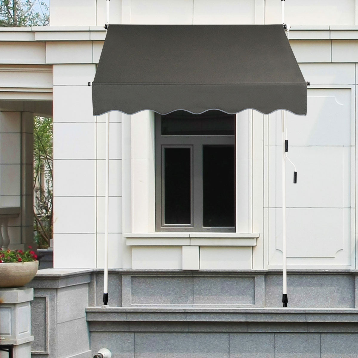 LIVSK Intrekbare Zonneluifel met Slinger - Verstelbaar - Weerbestendig - Aluminium Frame - 150 x 120 cm - Grijs