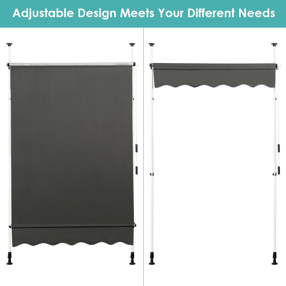 LIVSK Intrekbare Zonneluifel met Slinger - Verstelbaar - Weerbestendig - Aluminium Frame - 150 x 120 cm - Grijs