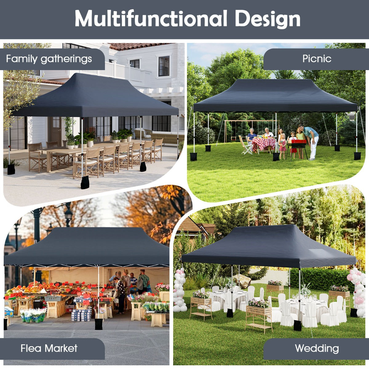 LIVSK Tuinpaviljoen 300 x 600 cm - Waterdicht en Opvouwbaar - Verstelbare Hoogte 296/306/316 cm - Voor 15-20 Personen - Zwart