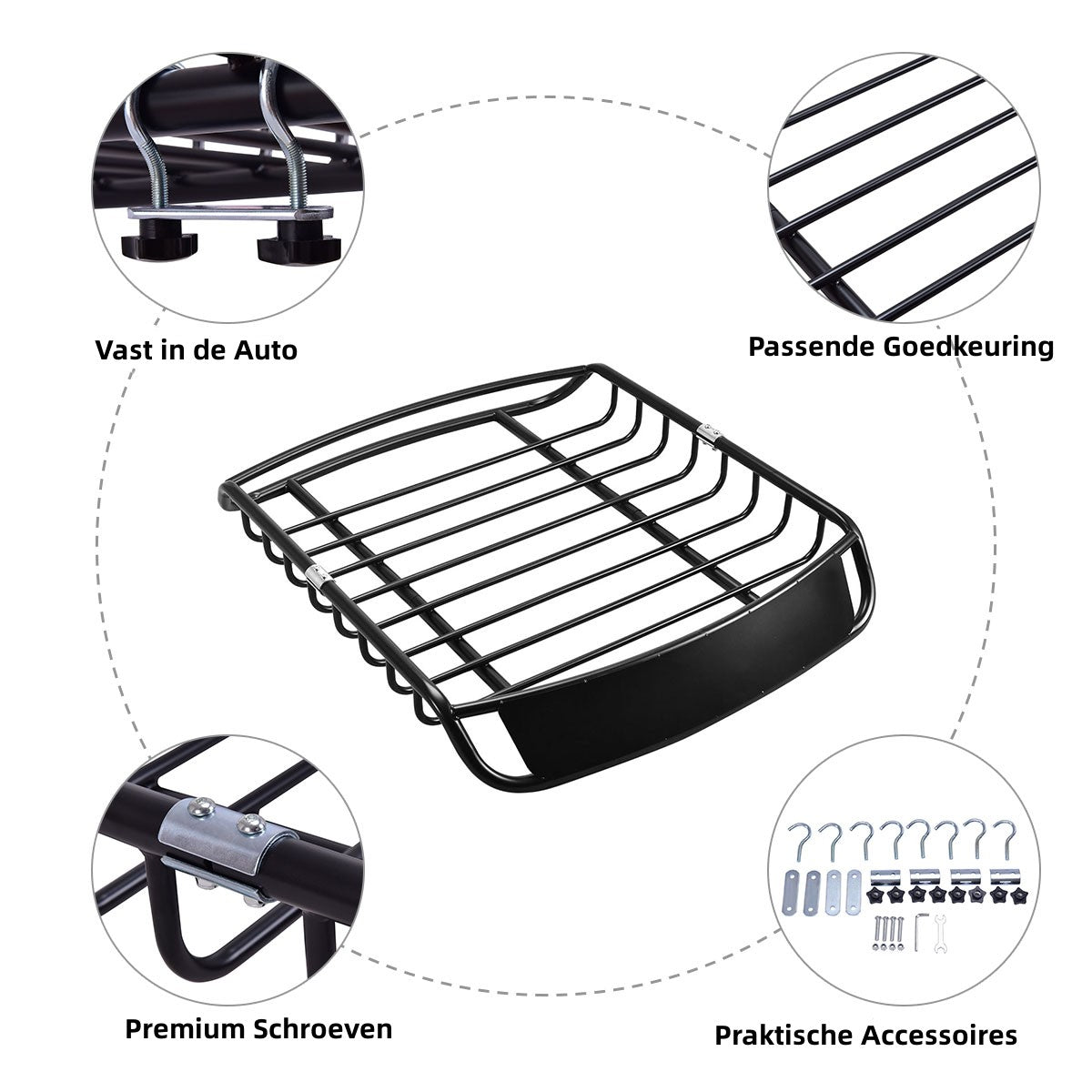 LIVSK Dakrek van Staal - Zware Constructie - Voor 100 kg - 16,5 cm Hoog - Eenvoudig te Installeren - Zwart