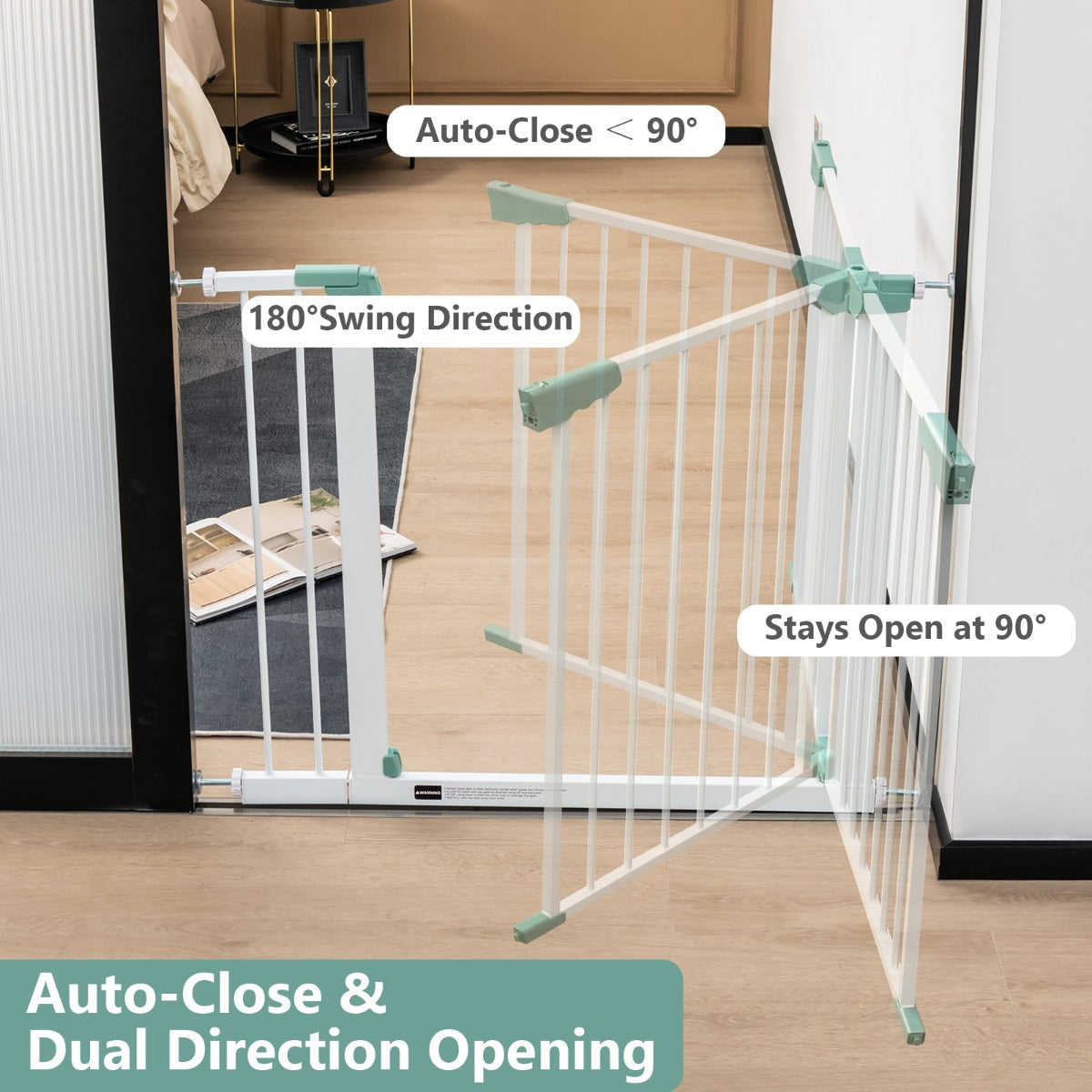 Livsk costway veiligheidshekje extra hoog en breed met verlengstukken en montagesets 70 120 cm breed zelfsluitend voor babys en huisdieren wit 3