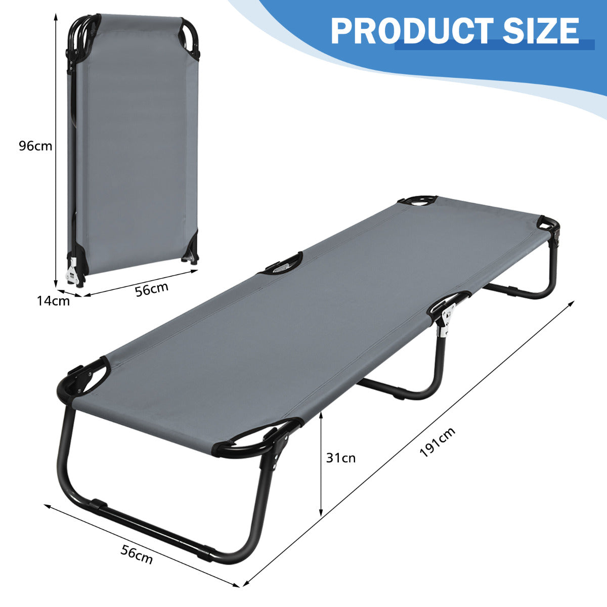 LIVSK Opvouwbaar Campingbed - Draagvermogen 150 kg - Duurzaam Metalen Frame - Ademend Oxford - Ideaal voor Kamperen - Grijs