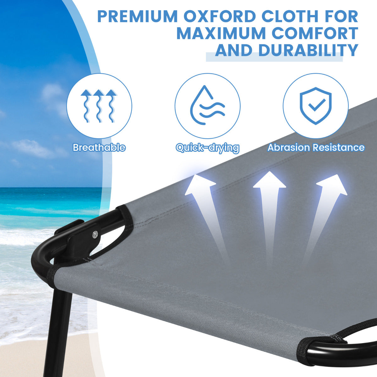 LIVSK Opvouwbaar Campingbed - Draagvermogen 150 kg - Duurzaam Metalen Frame - Ademend Oxford - Ideaal voor Kamperen - Grijs