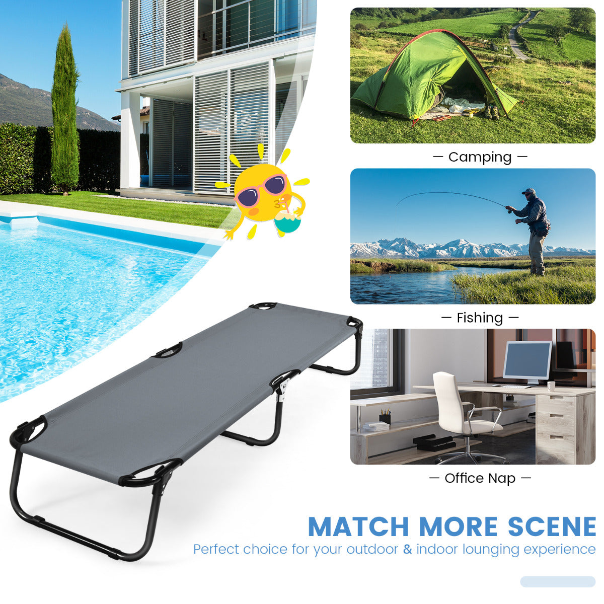 LIVSK Opvouwbaar Campingbed - Draagvermogen 150 kg - Duurzaam Metalen Frame - Ademend Oxford - Ideaal voor Kamperen - Grijs