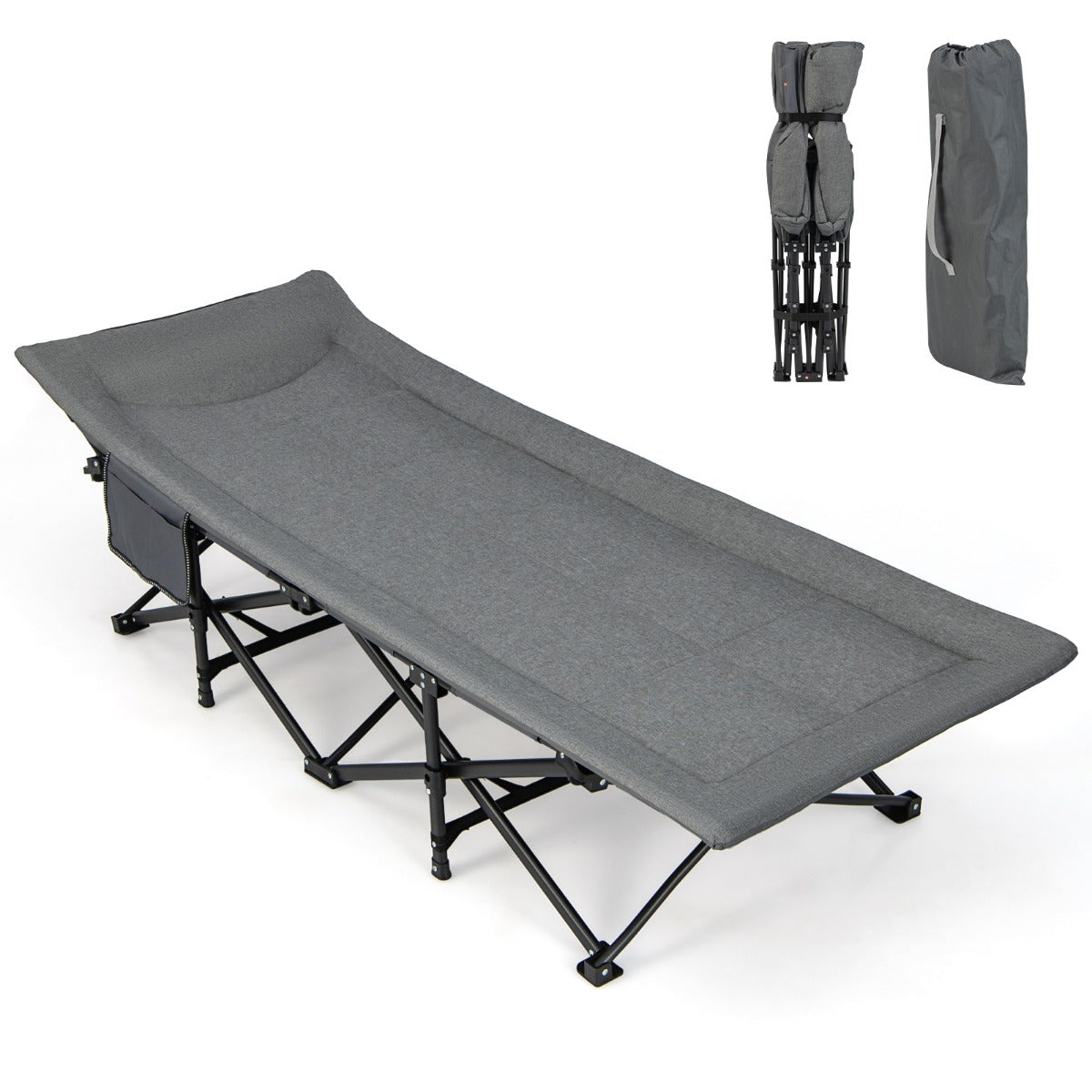 LIVSK Opvouwbare Campingligstoel - Hoofdsteun - Metalen Frame met 10 Steunpunten - Draagvermogen 204 kg - Lichtgewicht - Grijs