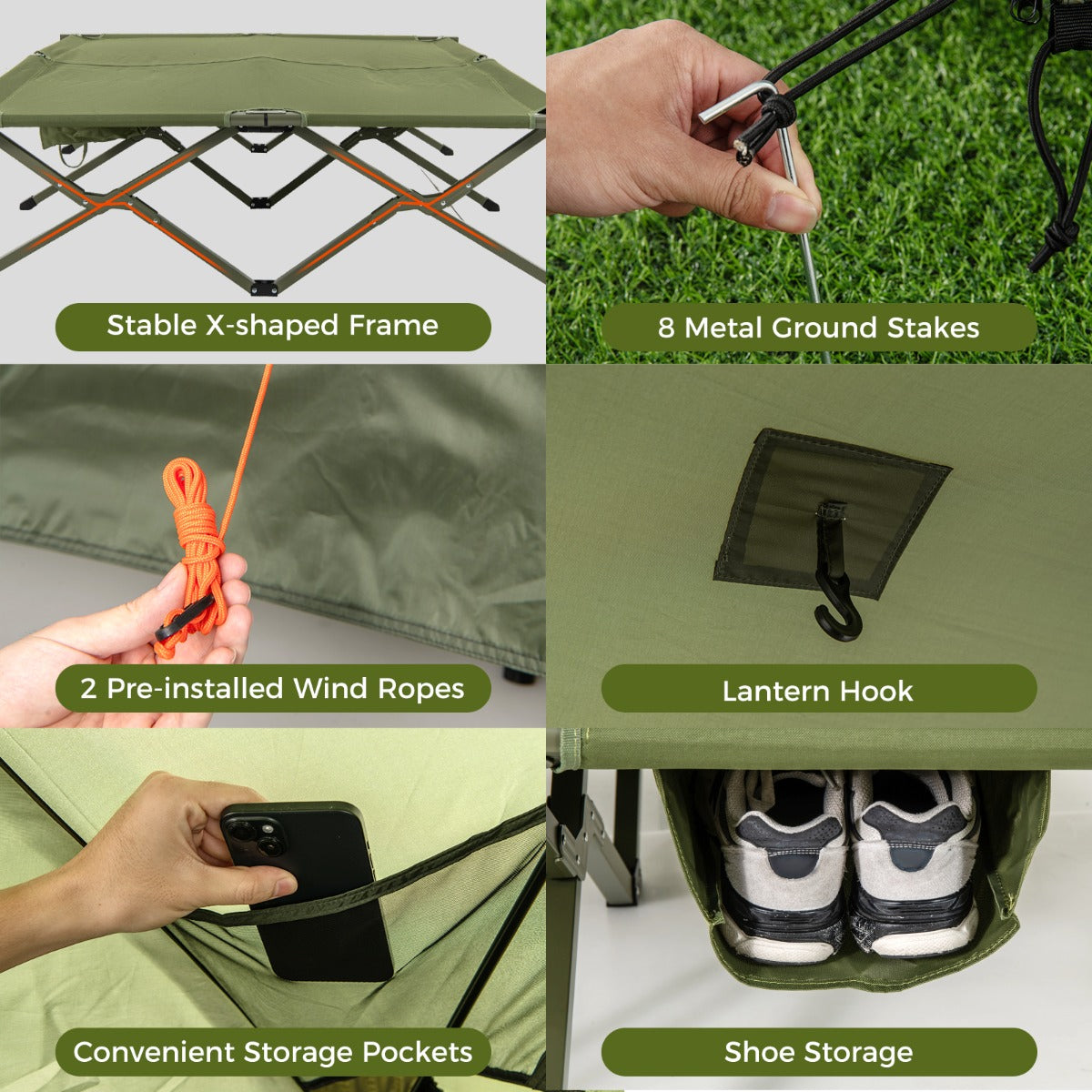 LIVSK Multifunctionele Campingset - 2-Persoons Bed en Opklapbare Tent - Waterdicht met Opbergtas - Eenvoudige Montage - Groen