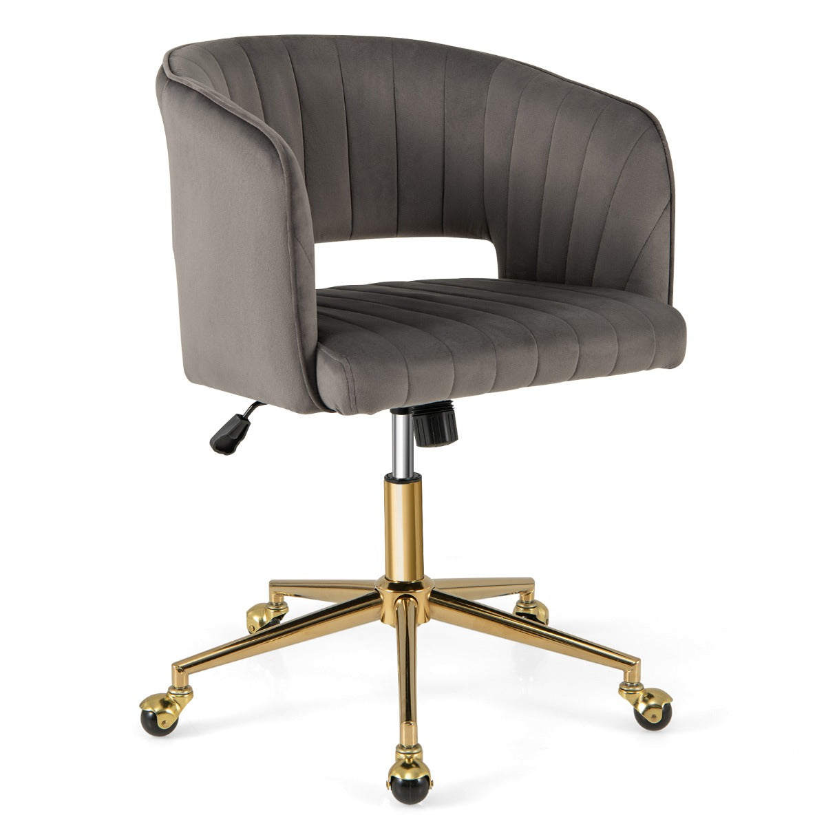 LIVSK Draaibare Fluwelen Bureaustoel - Getufte Rugleuning - Verstelbaar en Kantelbaar - Luxe Gouden Basis - 68 x 60 x 80-90 cm -
