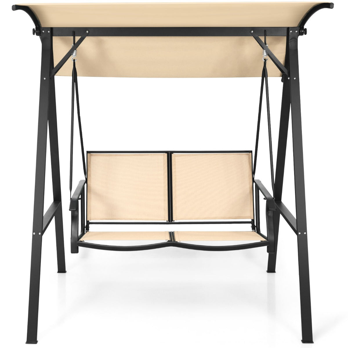LIVSK Veranda Schommel - Verstelbare Kap - Voor 2 Personen - Robuust Metaal - Draagvermogen tot 240 kg - Beige