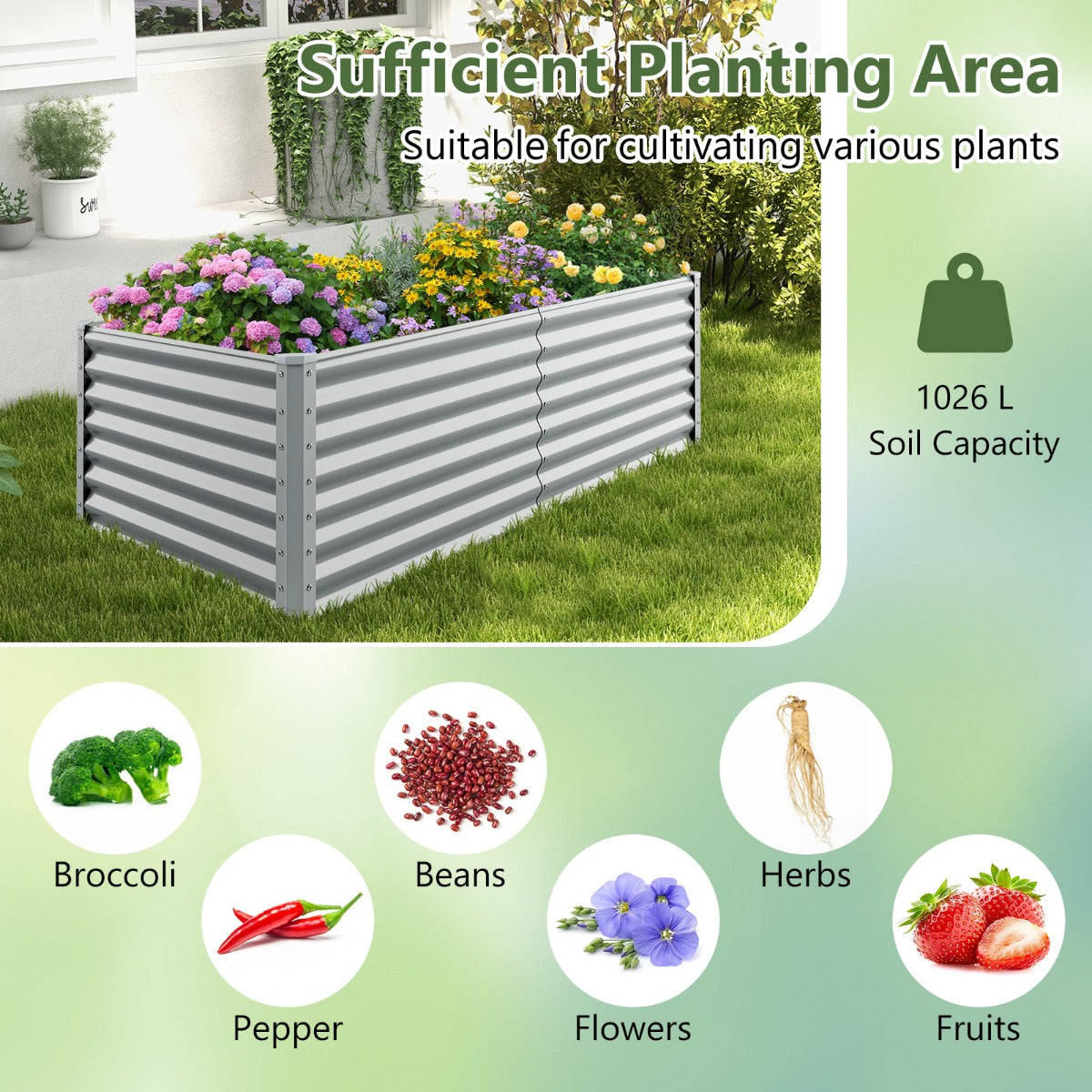 LIVSK Verhoogd Tuinbed - Royale Capaciteit voor Diverse Planten - Open Bodem voor Luchtcirculatie - Gegalvaniseerd Metaal - 180 x