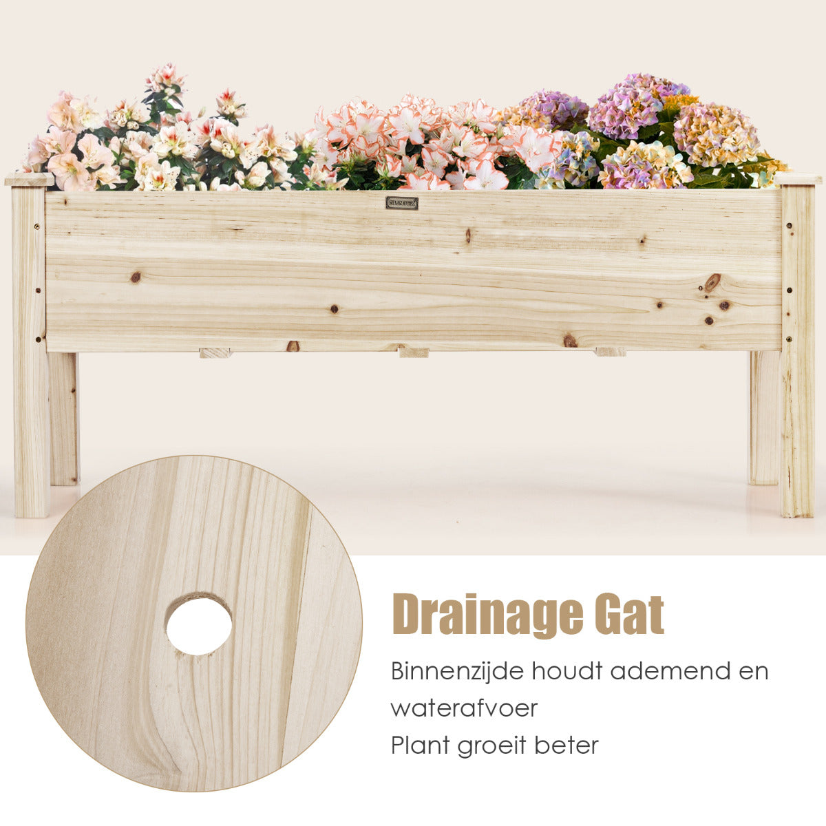 LIVSK Verhoogd Tuinbed van Cederhout - Comfortabele Hoogte 51 cm - 5 Drainagegaten - Draagvermogen 100 kg - 120 x 43,5 x 51 cm -