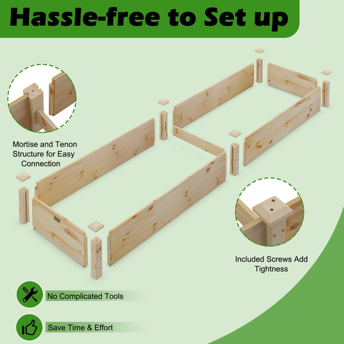 LIVSK Verhoogde Plantenbak - Massief Dennenhout - Eenvoudige Montage - Open Bodem voor Optimale Groei - 240 x 60 x 25 cm - Natuur