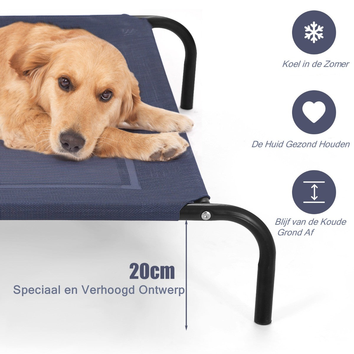 LIVSK Verhoogd Huisdierbed - Duurzaam Textiel - Ademend en Waterdicht - Ondersteunt tot 40 kg - 130 x 90 x 20 cm - Grijs