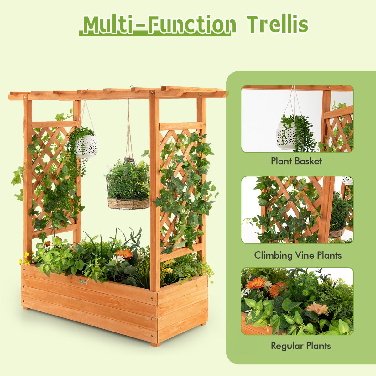 LIVSK Houten Plantenbak met Traliewerk - Verhoogd Tuinbed met Drainagegaten - Voor Binnen en Buiten - 110 x 44 x 113,5 cm -