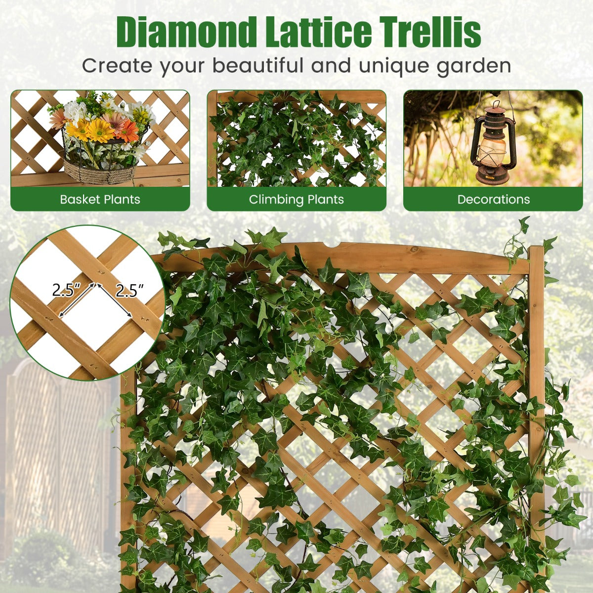 LIVSK Verhoogd Tuinbed met Hekwerk - Diepe Plantenbak met Drainage - 90 x 44,5 x 180,5 cm - Geschikt voor Binnen en Buiten -