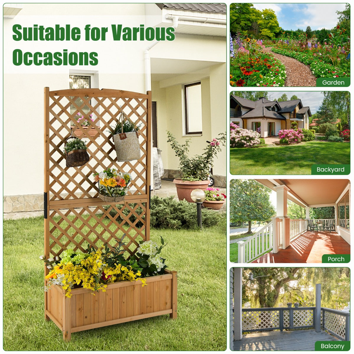LIVSK Verhoogd Tuinbed met Hekwerk - Diepe Plantenbak met Drainage - 90 x 44,5 x 180,5 cm - Geschikt voor Binnen en Buiten -