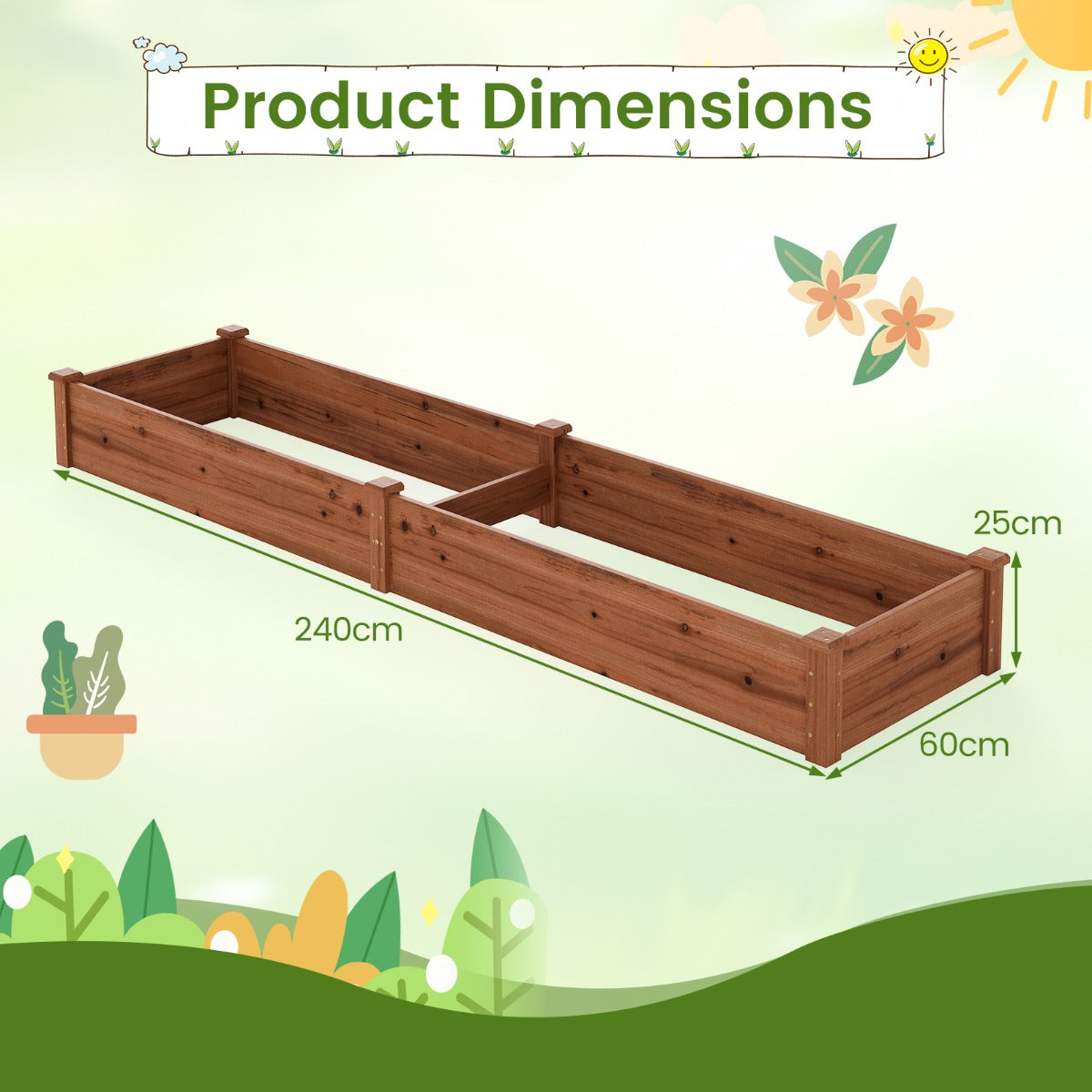 Livsk costway verhoogd tuinbed van hout houten plantenbak voor buiten eenvoudig te monteren verhoogde plantenbak koffie 2