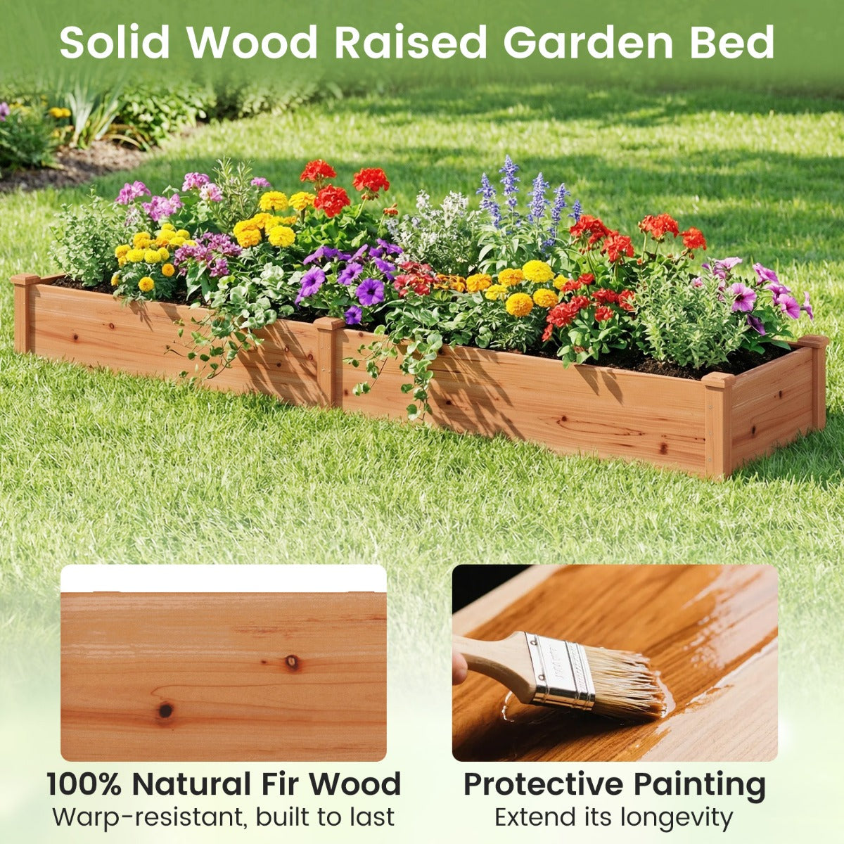 Livsk costway verhoogd tuinbed van hout houten plantenbak voor buiten eenvoudig te monteren verhoogde plantenbak naturel 3