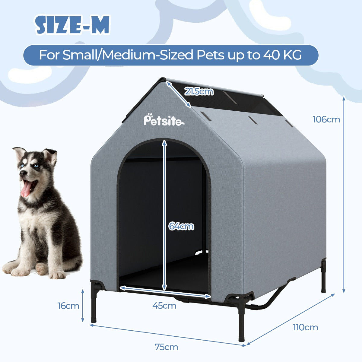 LIVSK Verhoogd Hondenhok - Waterdicht met Ventilatie - Robuuste Constructie - Voor Kleine/Middelgrote Honden tot 40 kg - 75 x 110