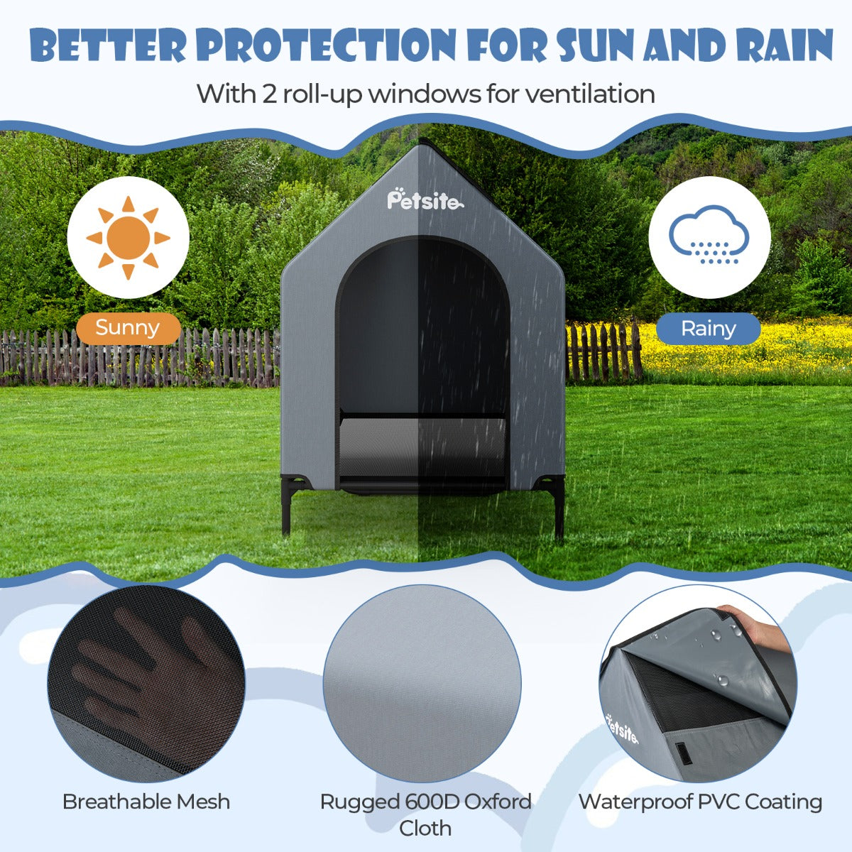 LIVSK Verhoogd Hondenhok - Waterdicht met Ventilatie - Robuuste Constructie - Voor Kleine/Middelgrote Honden tot 40 kg - 75 x 110