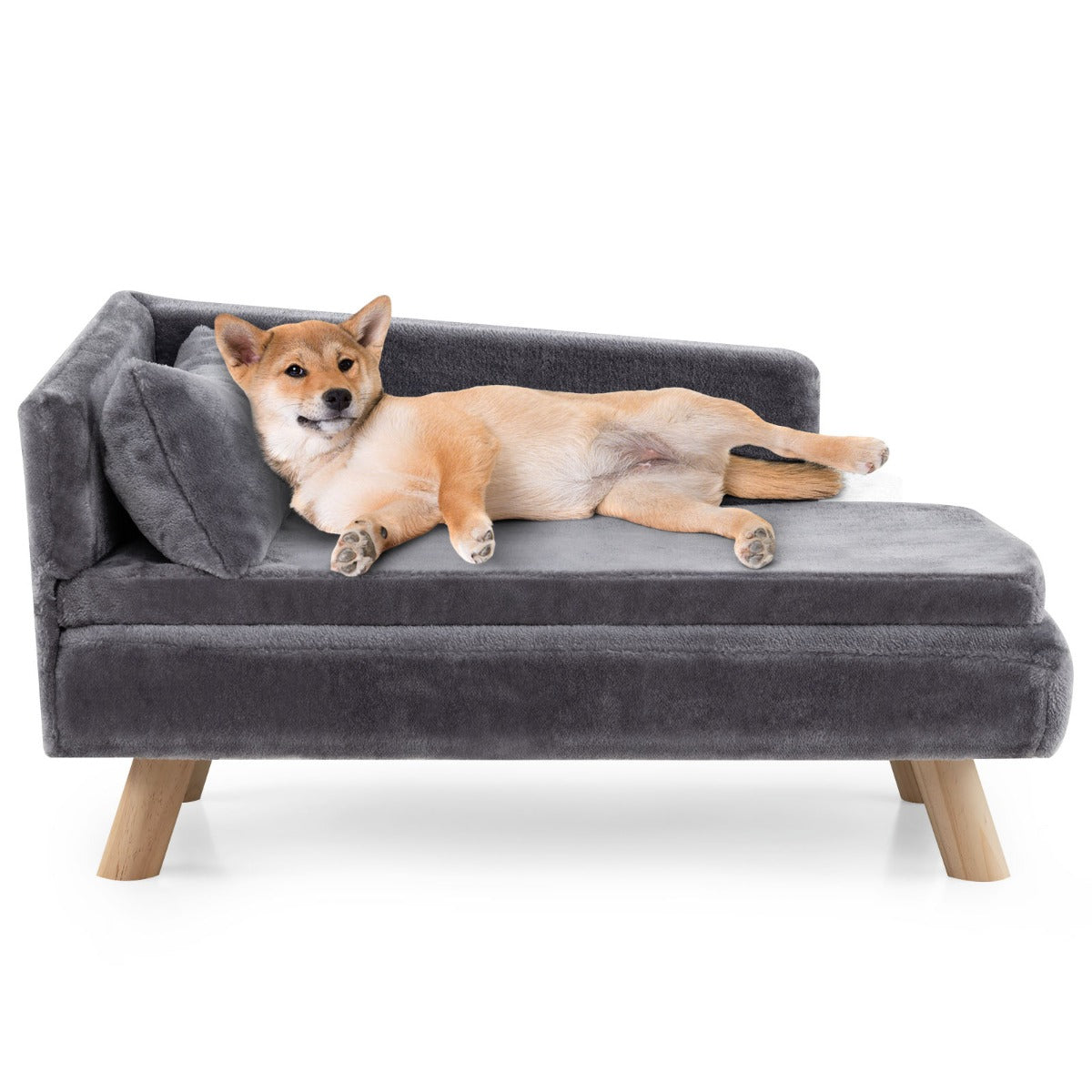Livsk costway verhoogde hondensofa geschikt voor middelgrote en kleine honden puppys katten en kittens grijs