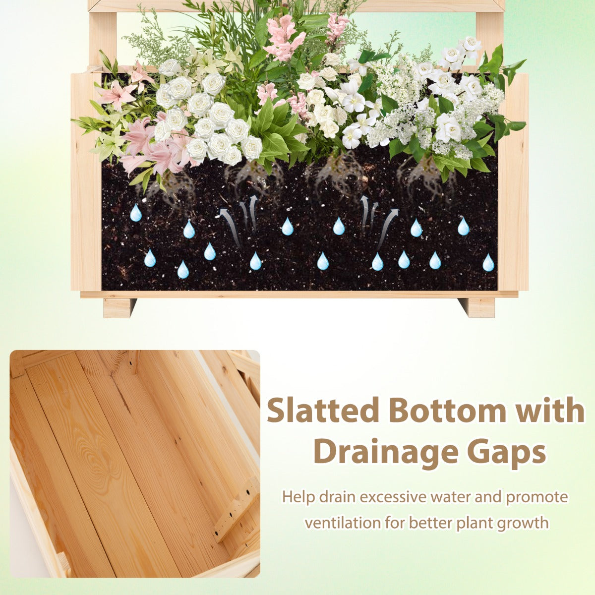 LIVSK Verhoogde Houten Plantenbak met Trellis - 100% Grenenhout - Efficiënt Drainagesysteem - Voor Binnen en Buiten - 98 x 35 x