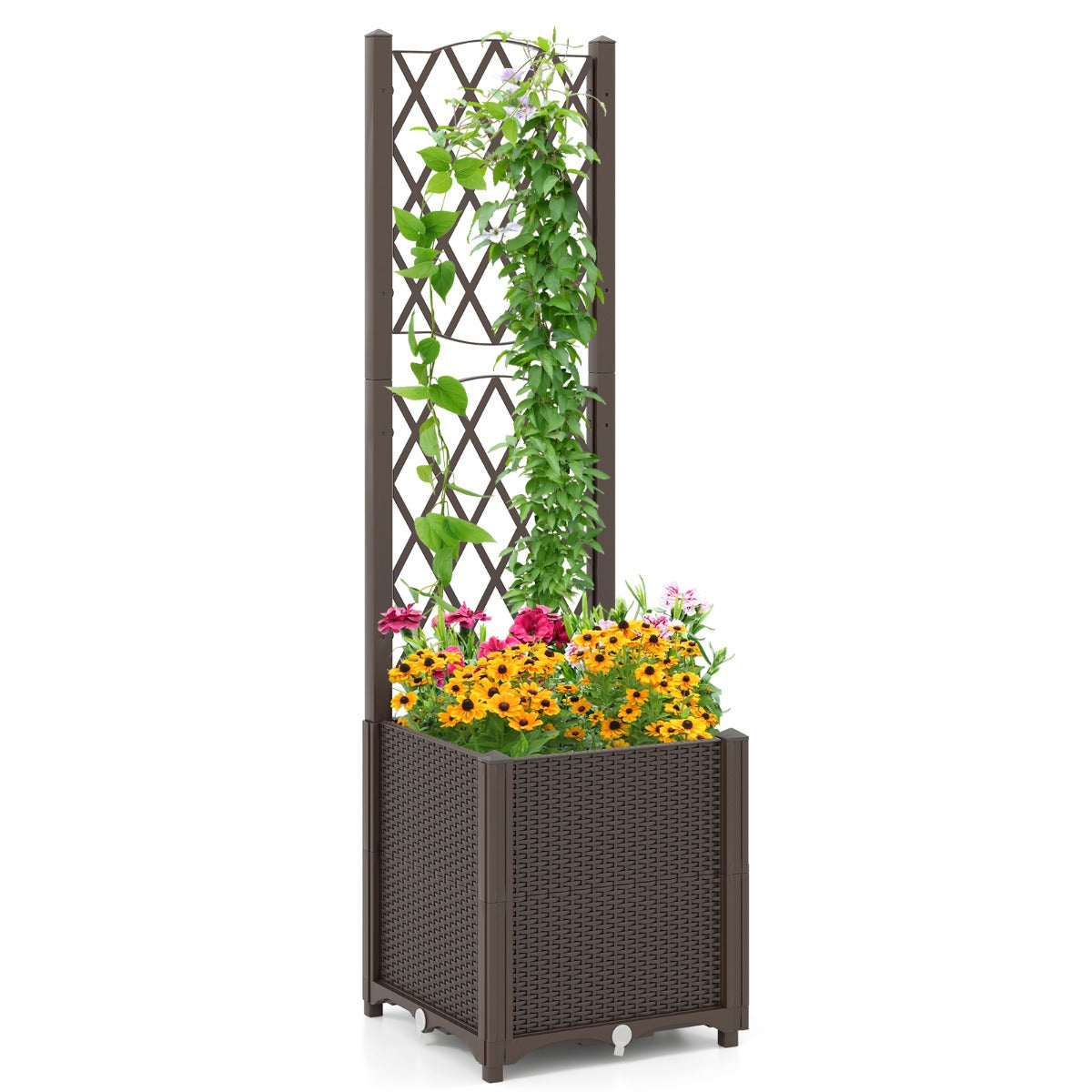 LIVSK 2-in-1 Verhoogde Tuinbak met Verticale Schutting - Zelfbewateringssysteem - Eenvoudige Montage - 40 x 40 x 140 cm - Koffie