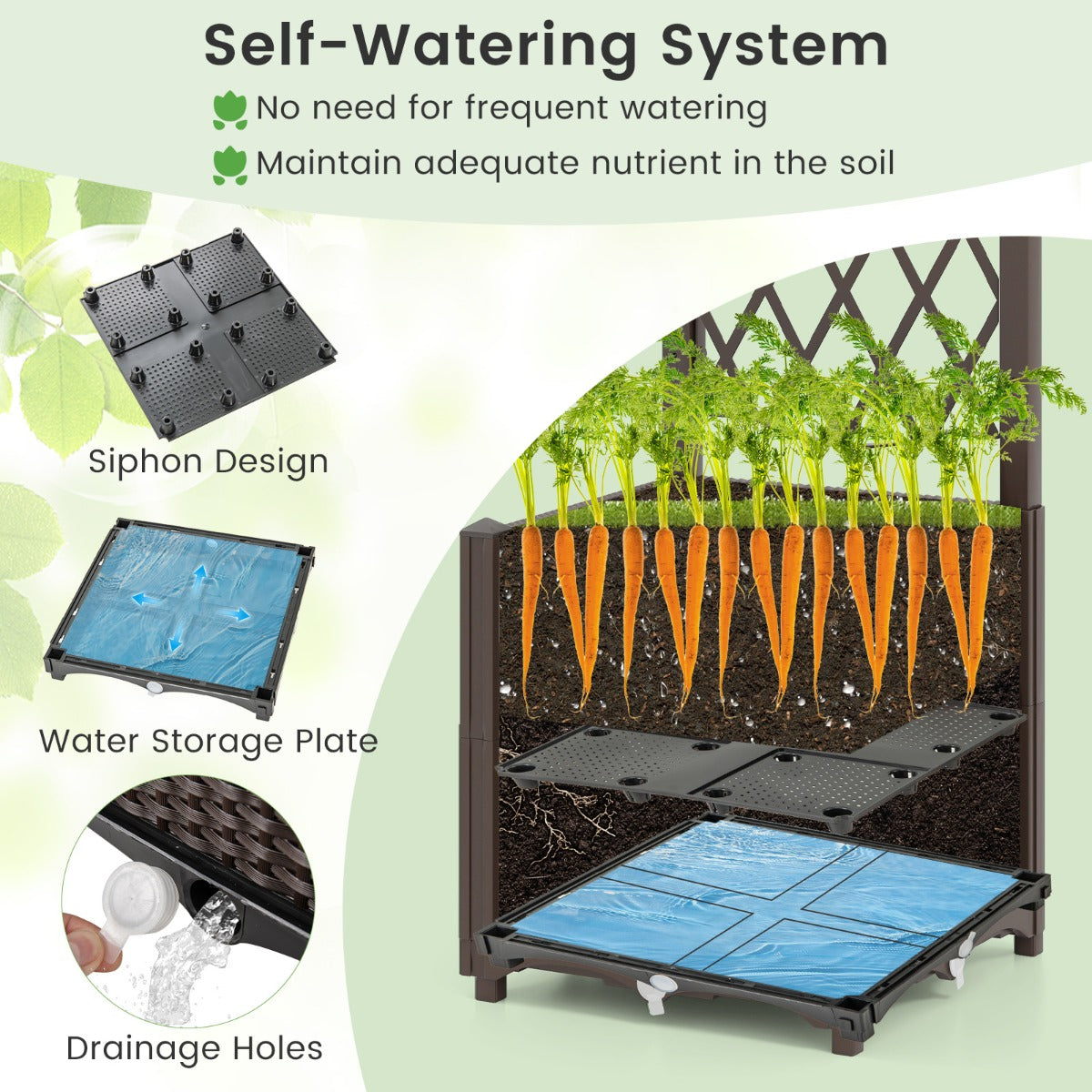 LIVSK 2-in-1 Verhoogde Tuinbak met Verticale Schutting - Zelfbewateringssysteem - Eenvoudige Montage - 40 x 40 x 140 cm - Koffie