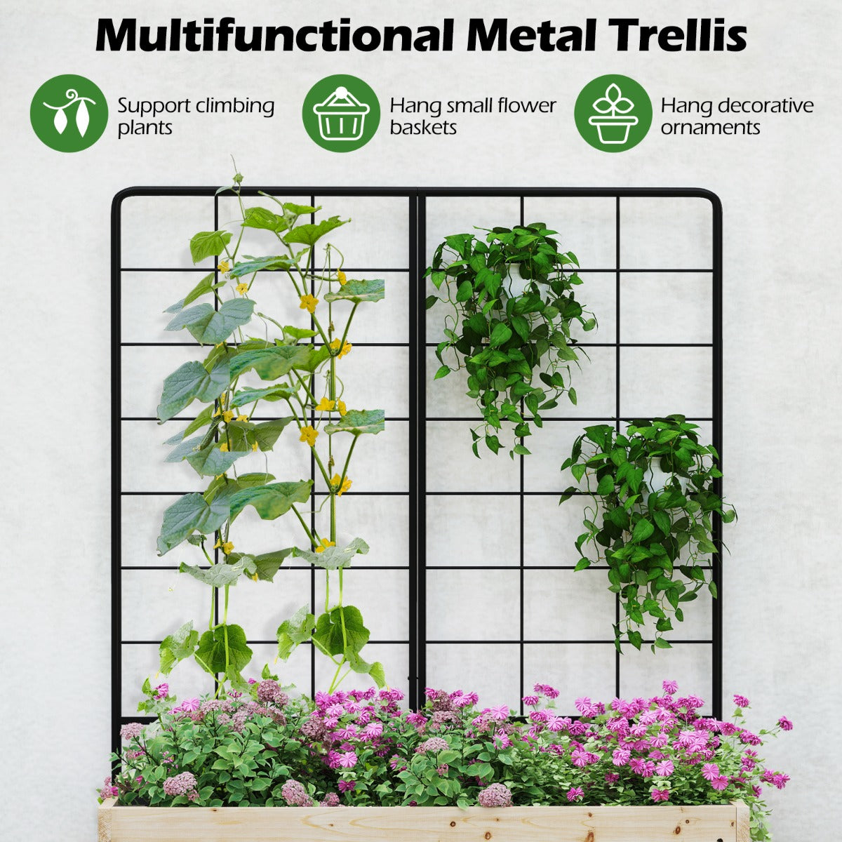 LIVSK Verhoogde Houten Plantenbak met Trellis - Ruim Kweekoppervlak - Ergonomisch Ontwerp - Duurzaam Dennenhout - Natuurlijk