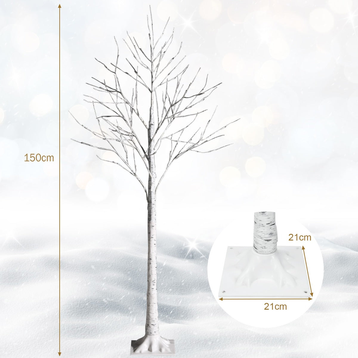 LIVSK LED-Berkenboom - 150 cm - 72 Warm Witte LED-Lampjes - Flexibele Takken - Duurzaam PVC - Voor Binnen - Wit
