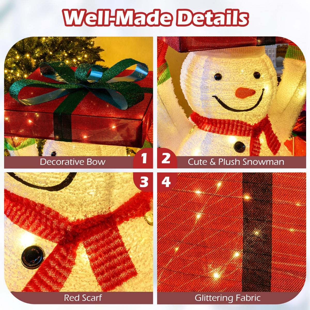 Livsk costway verlichte sneeuwpop in geschenkdoos 3d kerstversiering voorverlichte pop up sneeuwpop met 100 warmwitte led lampjes 6