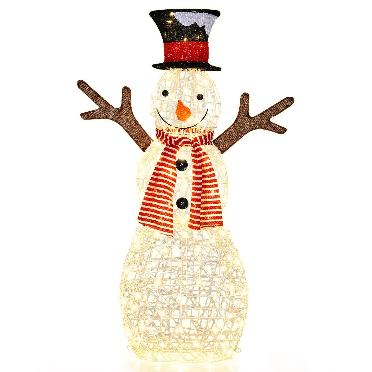 LIVSK Verlichte Kerstsneeuwpop - 80 LED-lampjes - Roestbestendig Metaal - Waterdicht - Inclusief Grondpennen - 66 x 14 x 110 cm -