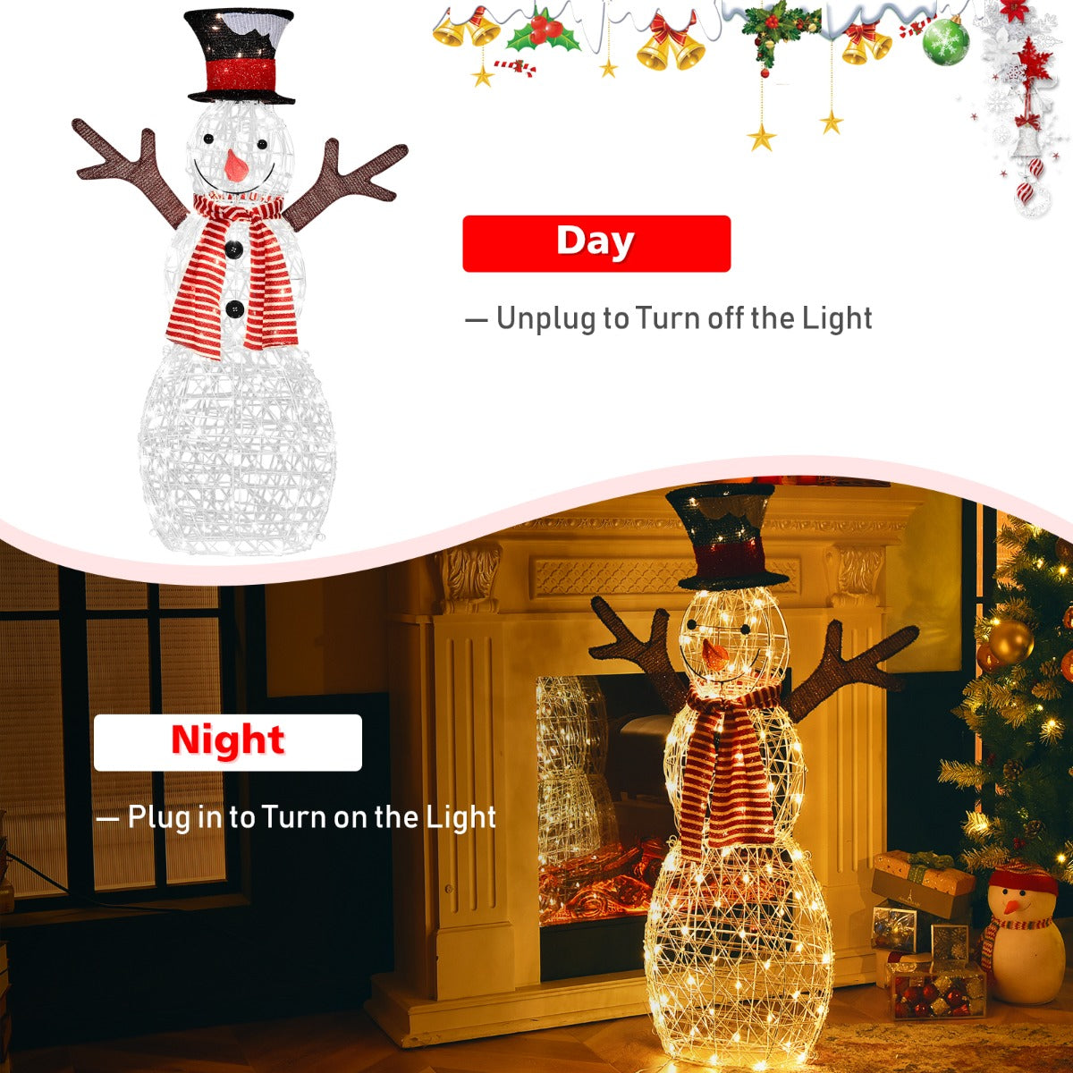 LIVSK Verlichte Kerstsneeuwpop - 80 LED-lampjes - Roestbestendig Metaal - Waterdicht - Inclusief Grondpennen - 66 x 14 x 110 cm -