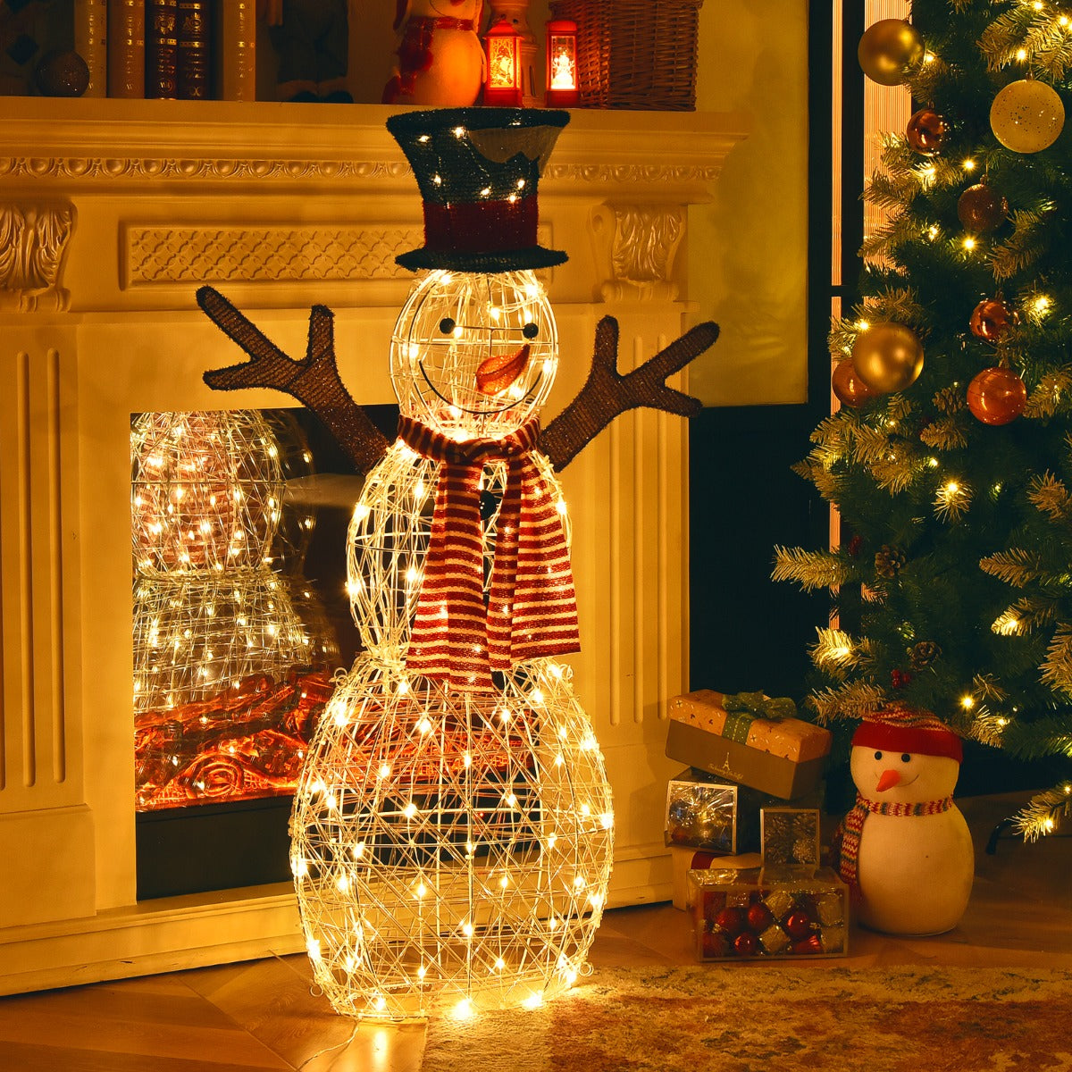 LIVSK Verlichte Kerstsneeuwpop - 80 LED-lampjes - Roestbestendig Metaal - Waterdicht - Inclusief Grondpennen - 66 x 14 x 110 cm -