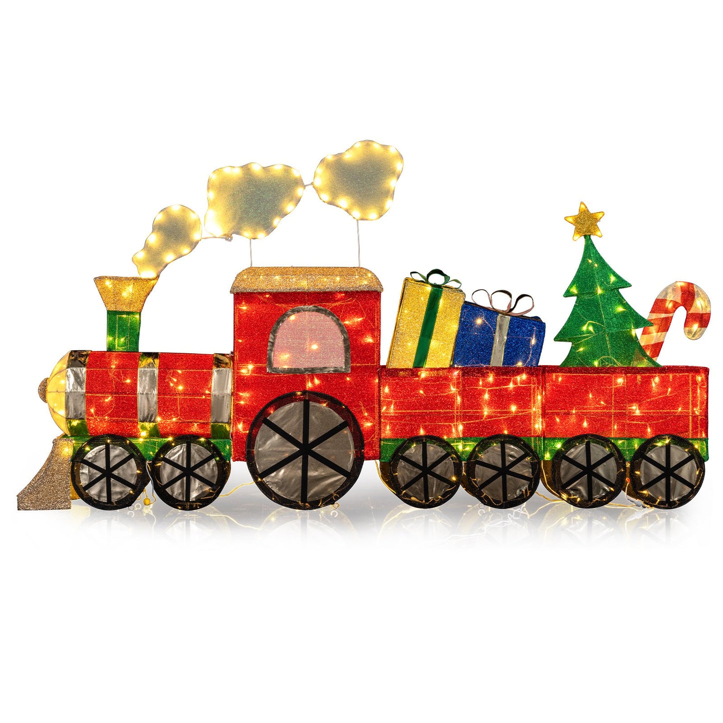 LIVSK Verlichte Kersttreinset - Inclusief Cadeauverpakkingen en Kerstboom - Warmwitte LED-lampen - Duurzaam - 215 x 23 x 120 cm -
