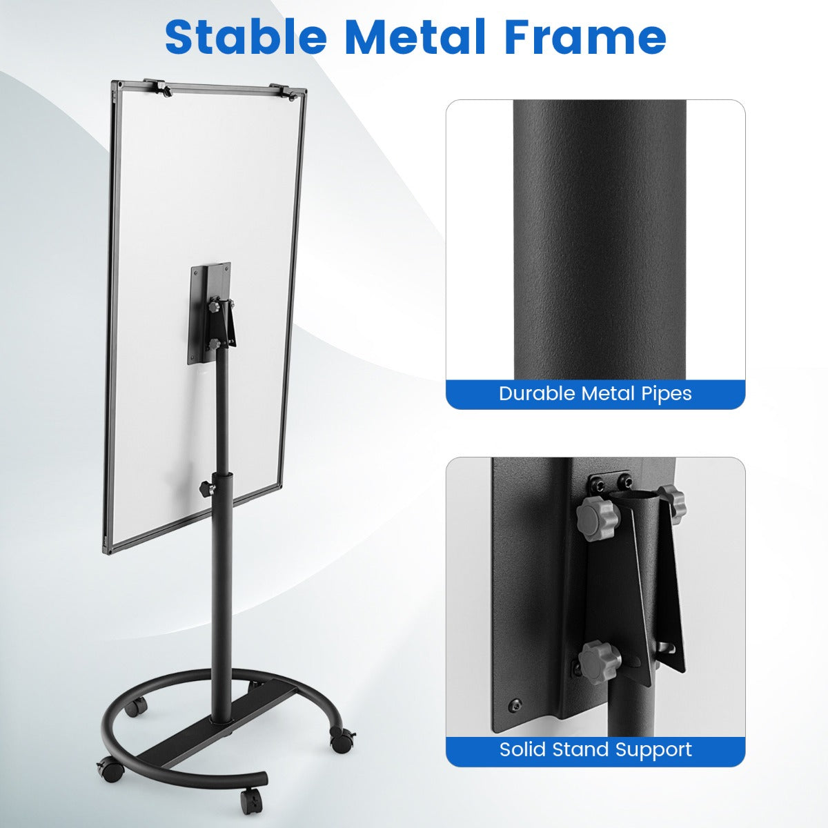 LIVSK Magnetisch Whiteboard Standaard - Verstelbaar in Hoogte en Hoek - Inclusief 12 Magneten en 6 Markers - Zwenkwielen - Zwart