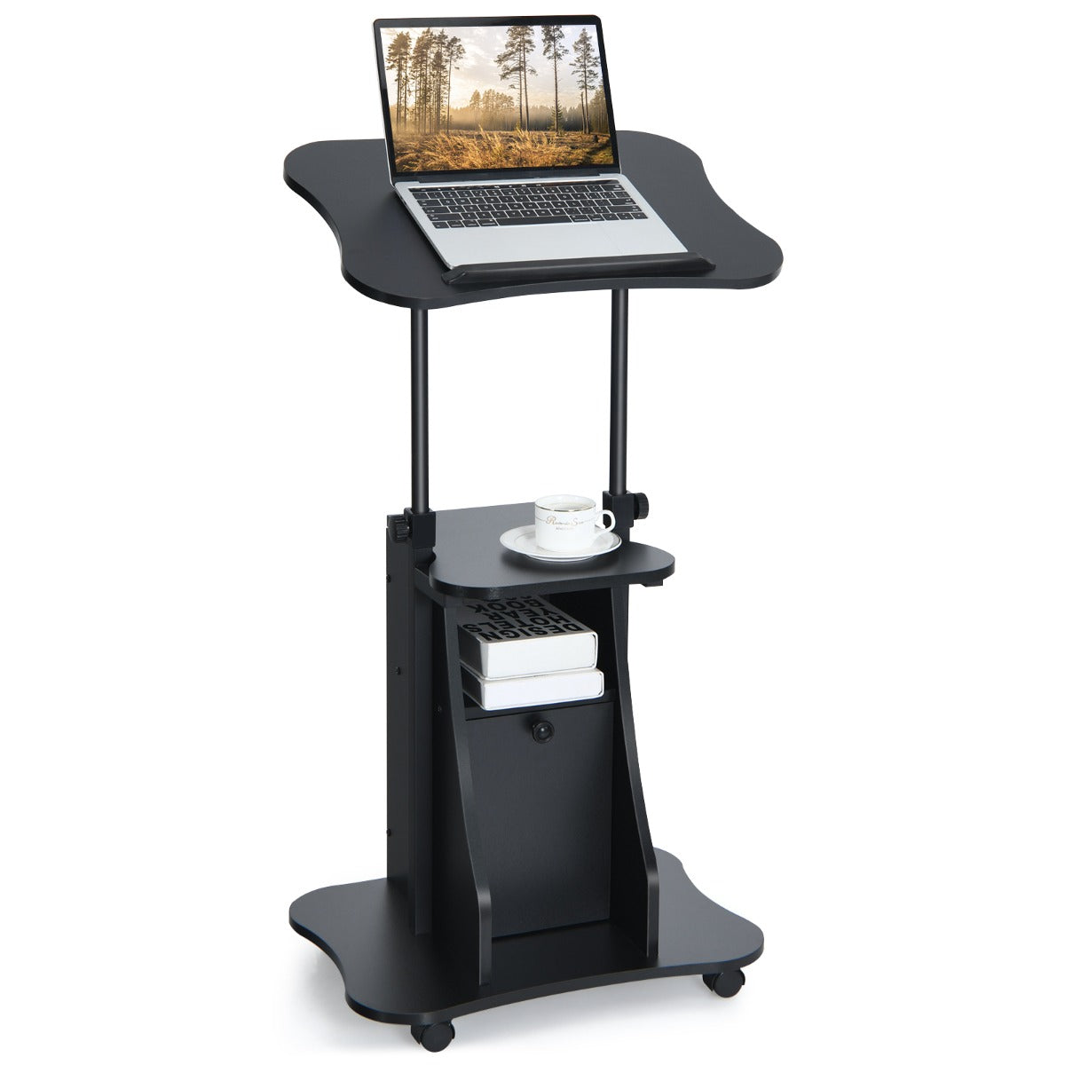 LIVSK Ergonomisch Verstelbaar Computerbureau - Hoogte en Hoek Verstelbaar - Antislip - Opbergkast - 55 x 40 x 68-114 cm - Zwart