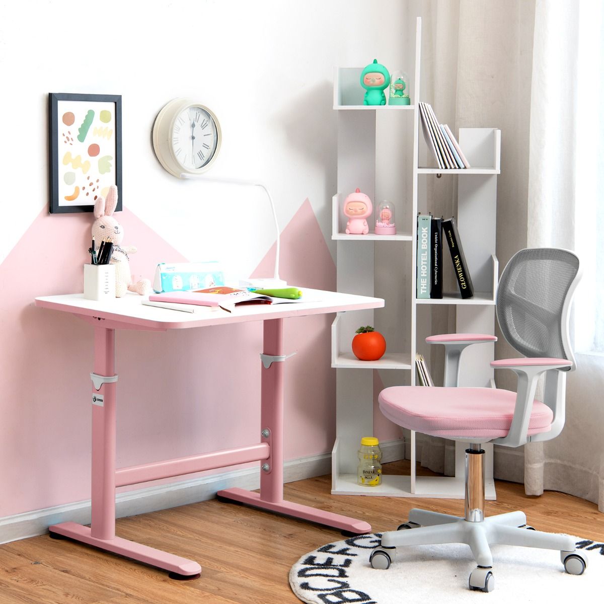 Livsk costway verstelbaar kinderbureau en bureau stoel met verstelbare hoogte ergonomische tafel en draaibare stoel met gaasrugleuning 5