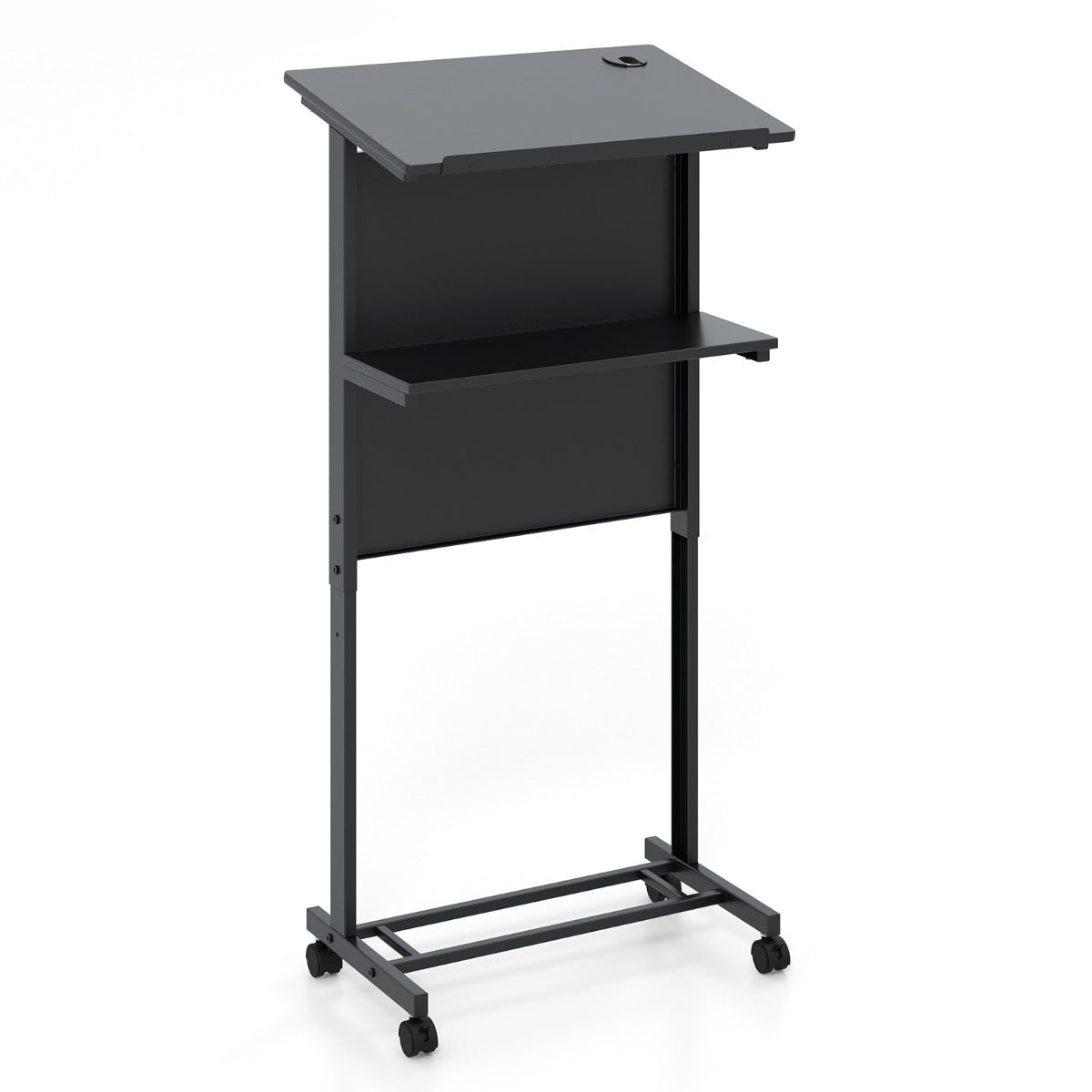 Livsk costway verstelbaar sta bureau sta zit bureau op wielen mobiel staand bureau met tafelblad opbergruimte laptoptrolley voor kantoor