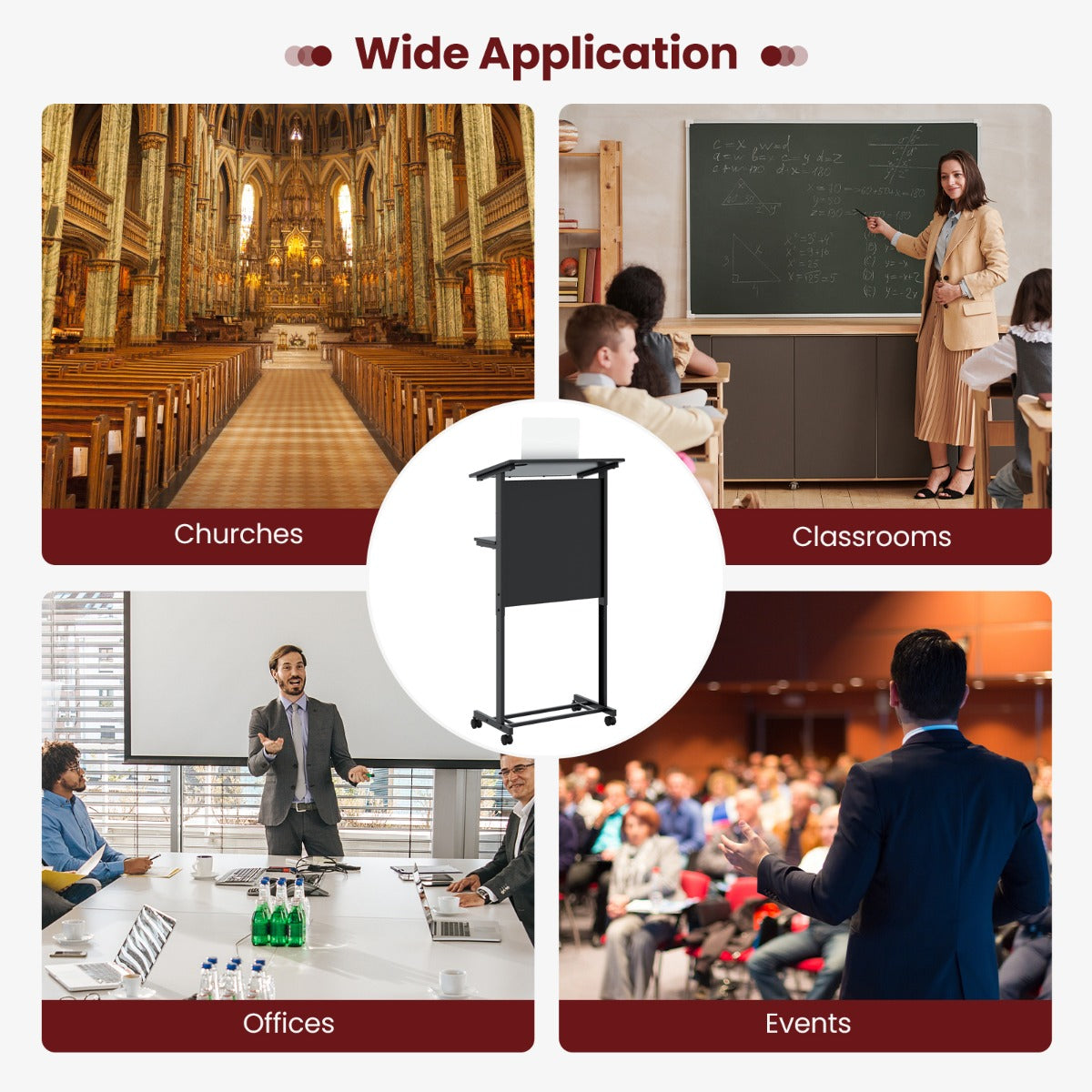 Livsk costway verstelbaar sta bureau sta zit bureau op wielen mobiel staand bureau met tafelblad opbergruimte laptoptrolley voor kantoor 5