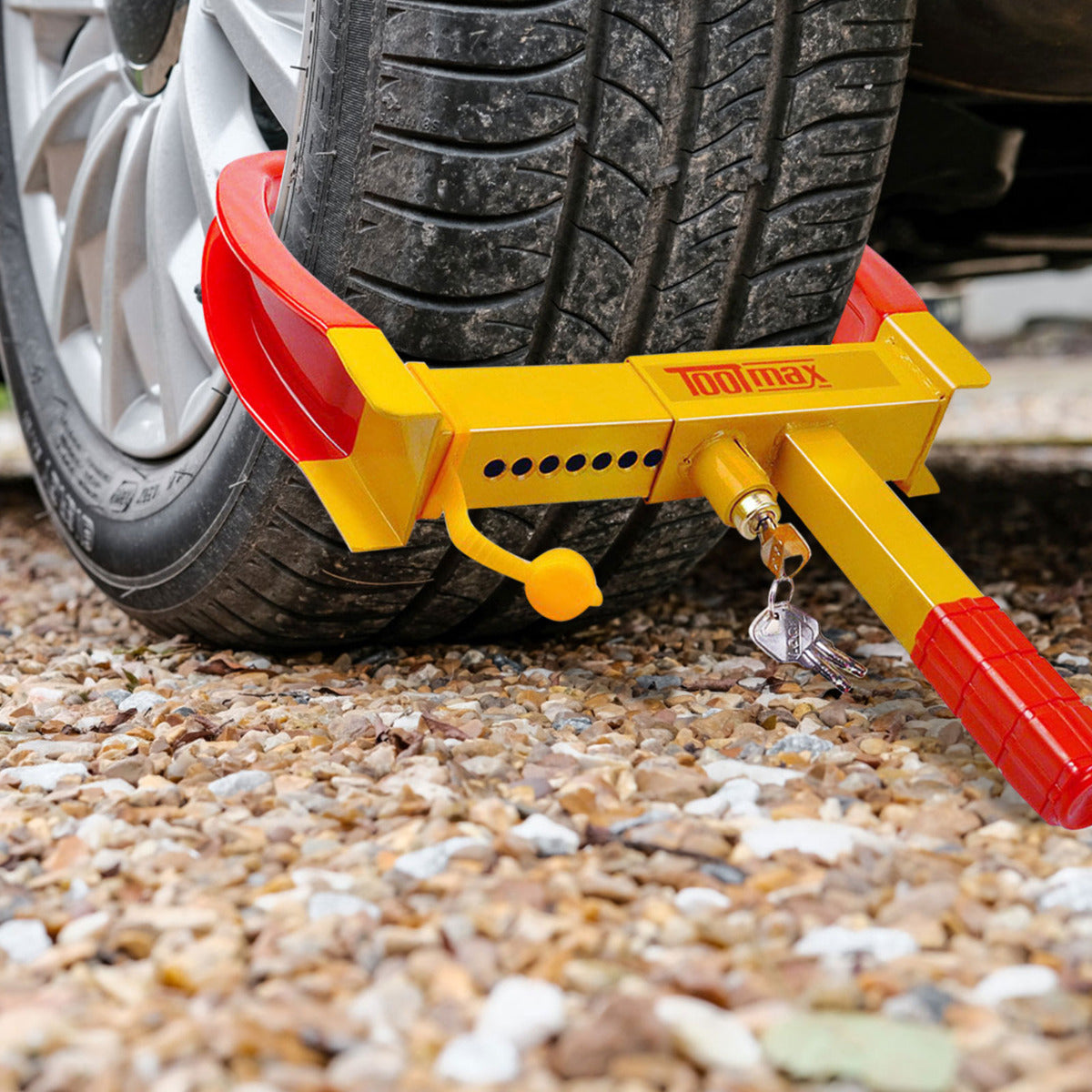 LIVSK Robuust Bandenslot - Zwaar Staal met Zachte Coating - Geschikt voor 178-280 mm Banden - Inclusief 3 Sleutels - Rood-Geel