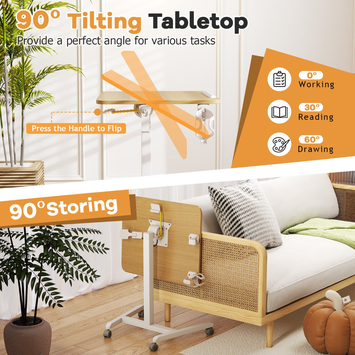 LIVSK Mobiele Zit-Sta Bureau - Kantelbaar Bureaublad - In Hoogte Verstelbaar - Opvouwbaar met Wielen - 60 x 48 x 76-111 cm -