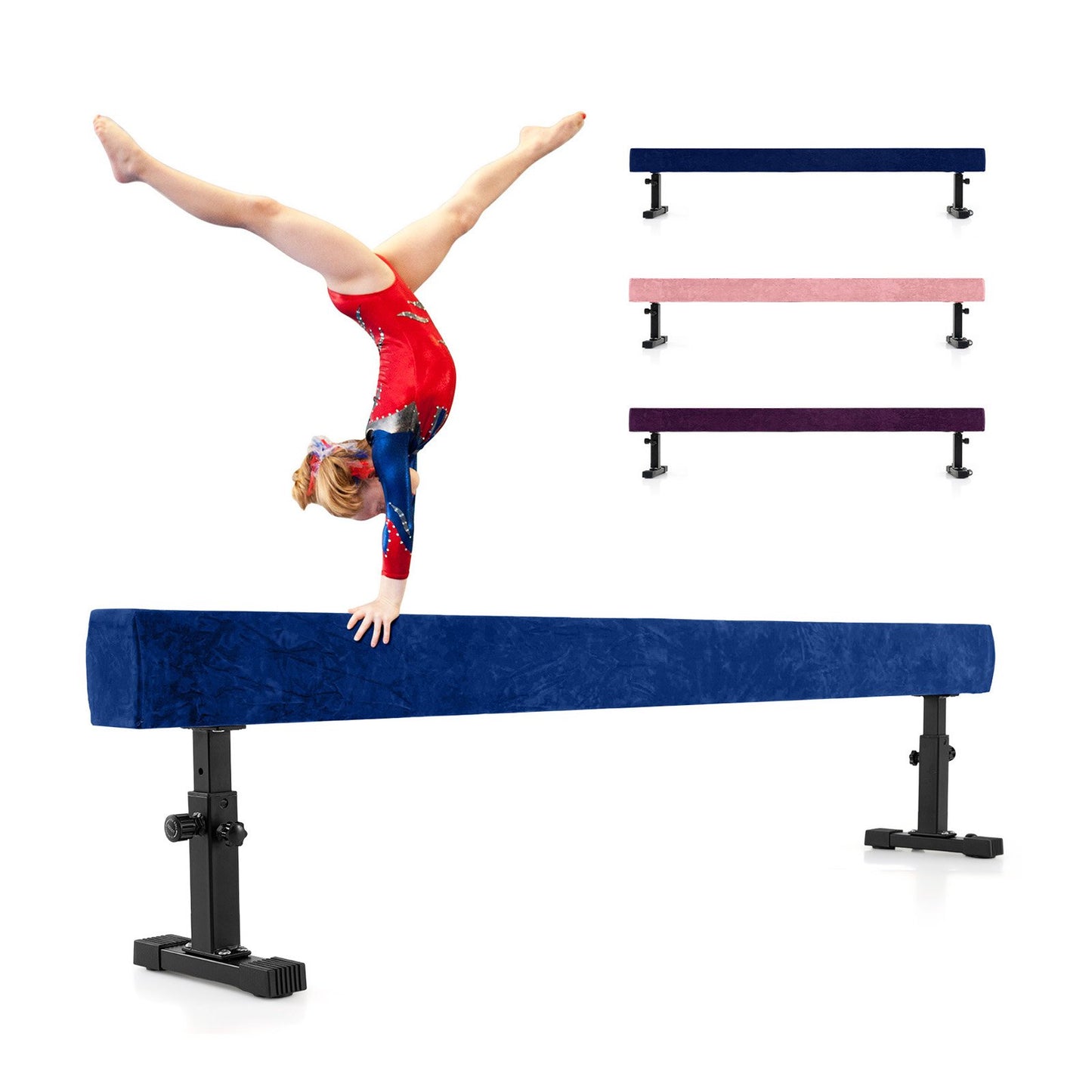 Livsk costway verstelbare evenwichtsbalk 226 cm hoge en lage gymnastiekbalk met 3 hoogtes blauw