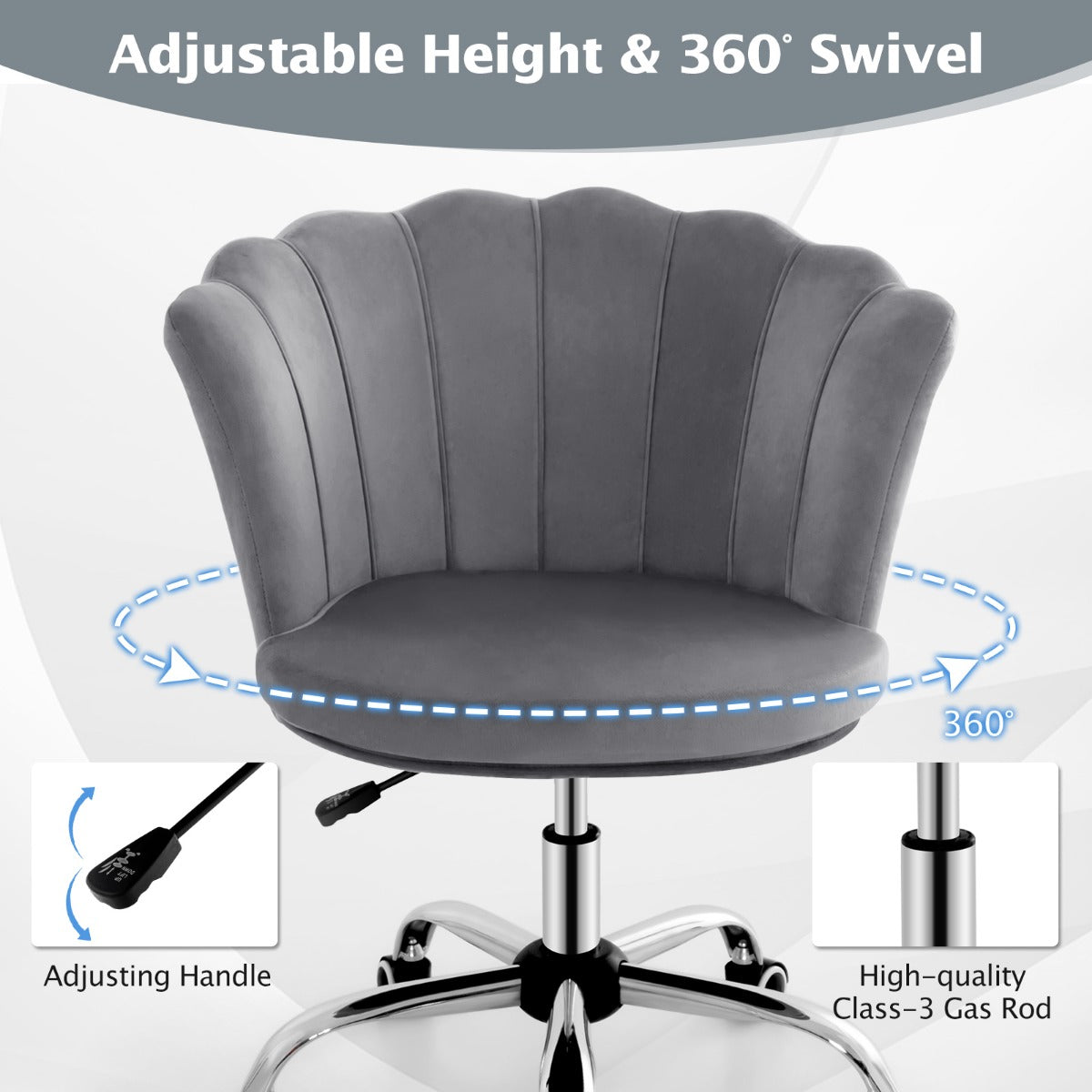 LIVSK Kapfauteuil - Ergonomische Vrijetijdsstoel met Verstelbare Zithoogte - 360° Draaibaar - Tot 150 kg - Grijs