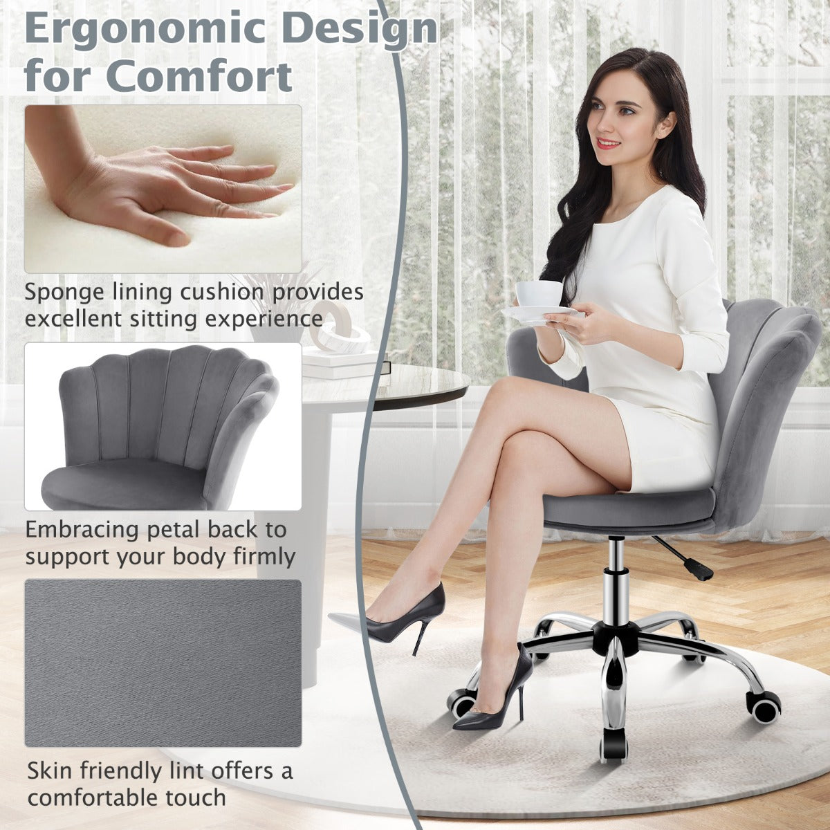 LIVSK Kapfauteuil - Ergonomische Vrijetijdsstoel met Verstelbare Zithoogte - 360° Draaibaar - Tot 150 kg - Grijs