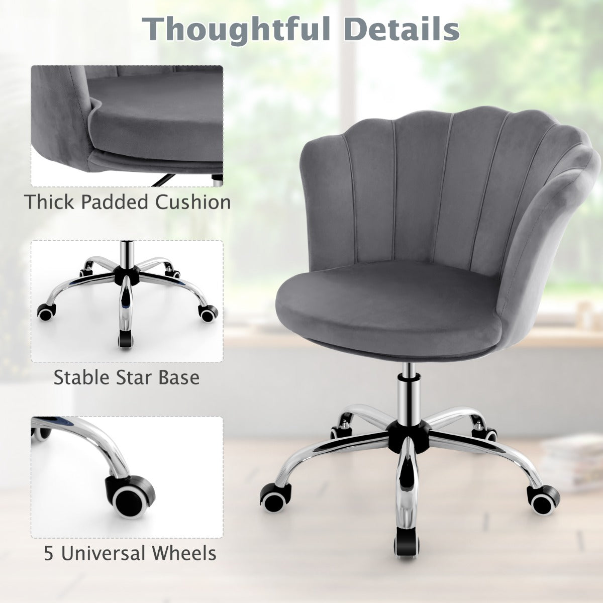 LIVSK Kapfauteuil - Ergonomische Vrijetijdsstoel met Verstelbare Zithoogte - 360° Draaibaar - Tot 150 kg - Grijs