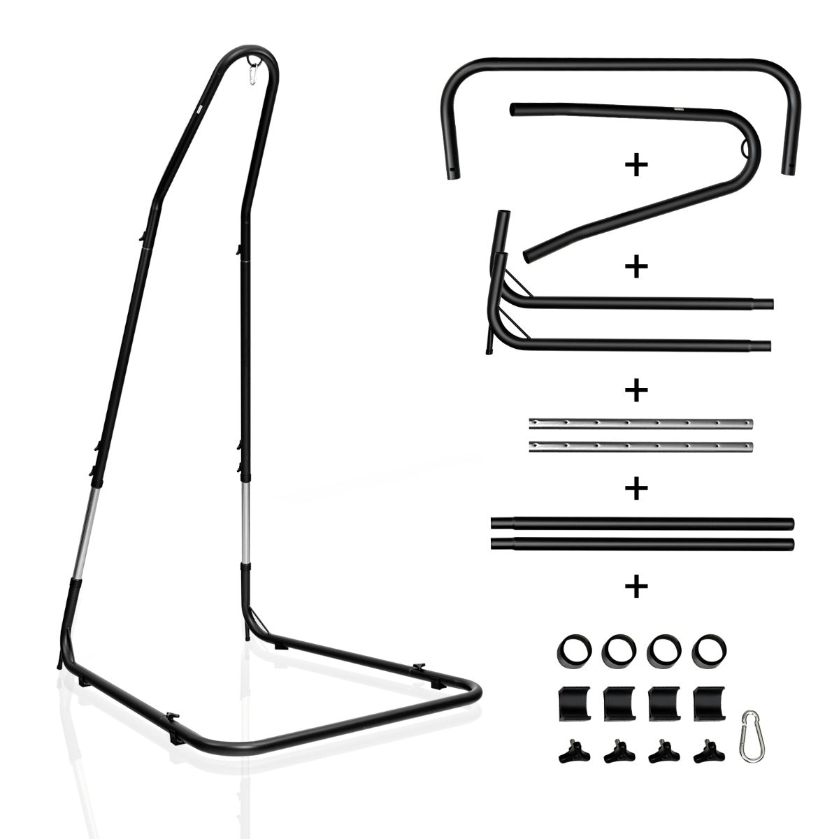 LIVSK Hangmatstoelstandaard - Verstelbaar in 9 Hoogtes - Sterk Staal met Antislip - Tot 150 kg - Voor Binnen en Buiten - Zwart