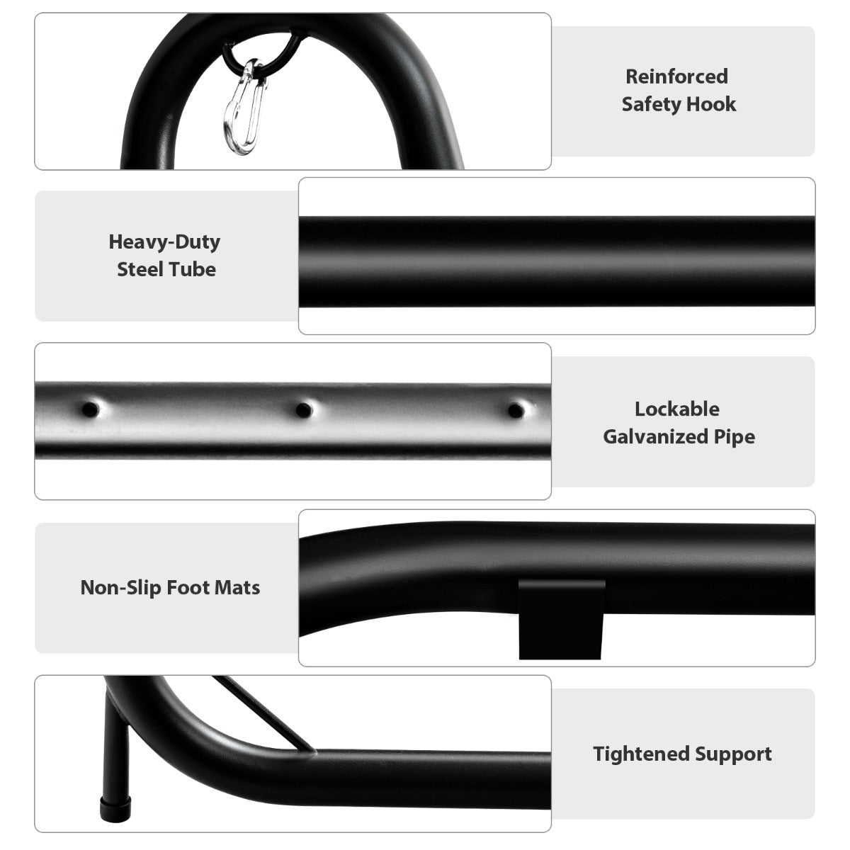 LIVSK Hangmatstoelstandaard - Verstelbaar in 9 Hoogtes - Sterk Staal met Antislip - Tot 150 kg - Voor Binnen en Buiten - Zwart