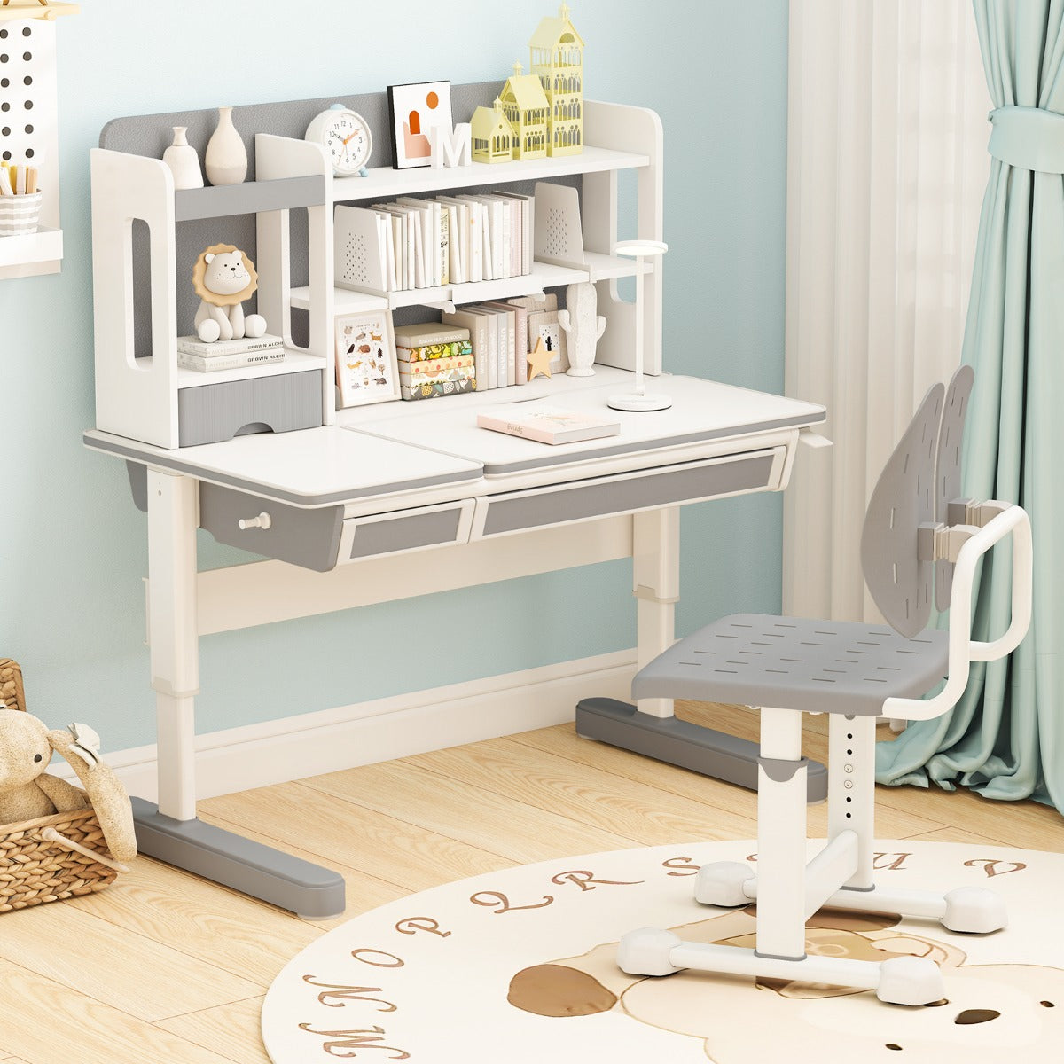 LIVSK Ergonomische Kinderstoel met Dubbele Rugsteun - In hoogte verstelbaar - Ademend - Stevige constructie - Voor kinderen vanaf